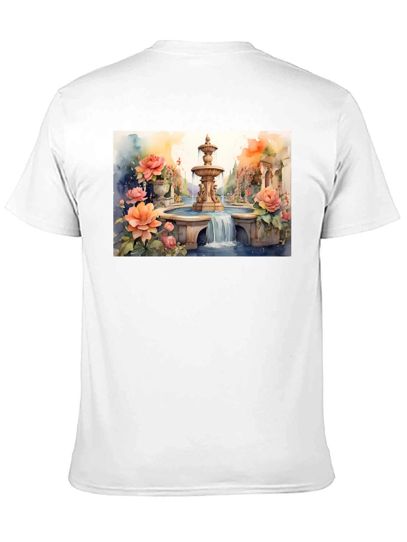 Black Floral Fountain Watercolor Art T-Shirt view 11