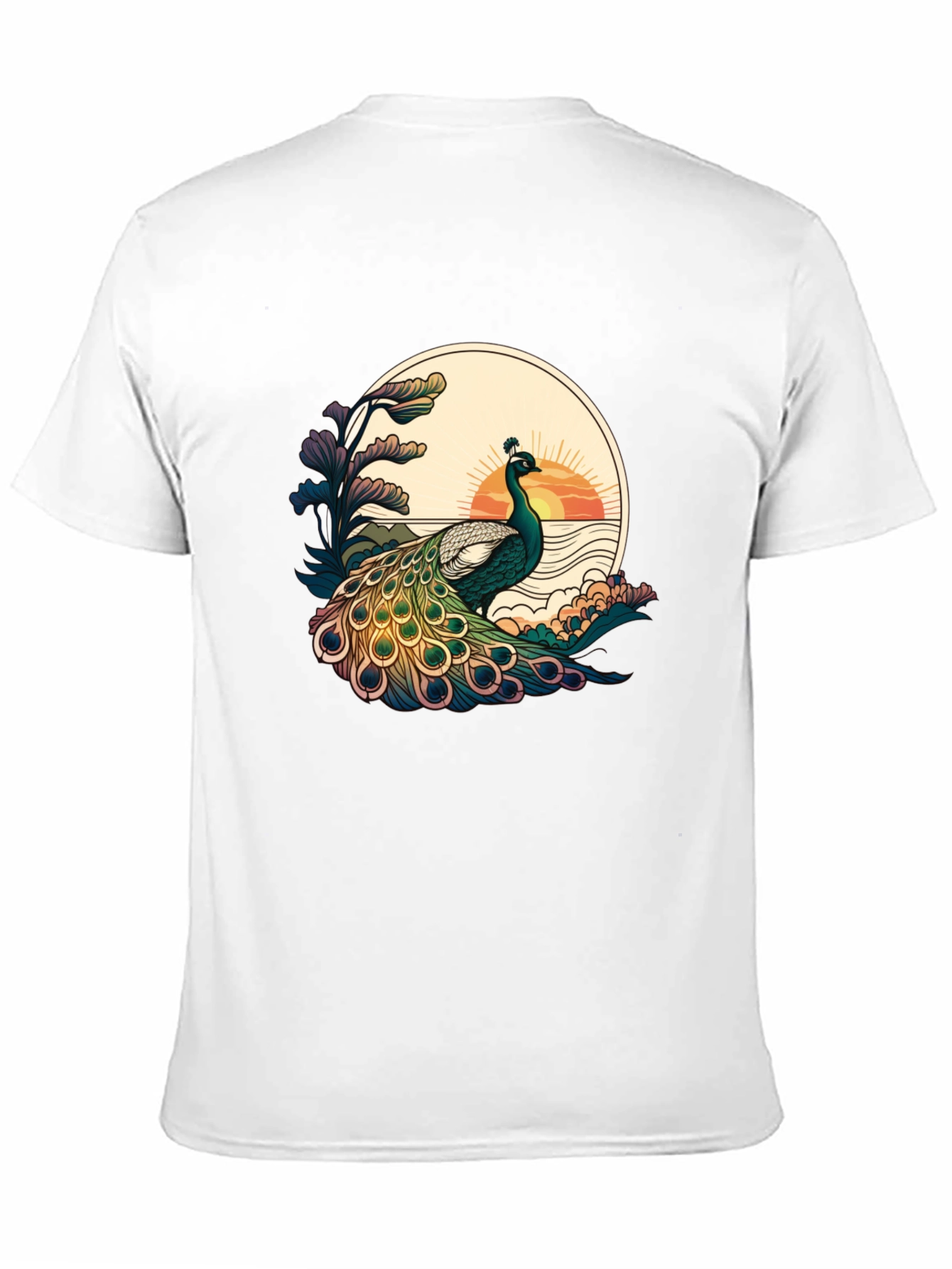 Black Peacock Sunset Graphic Tee - Stylish Black T-Shirt view 11
