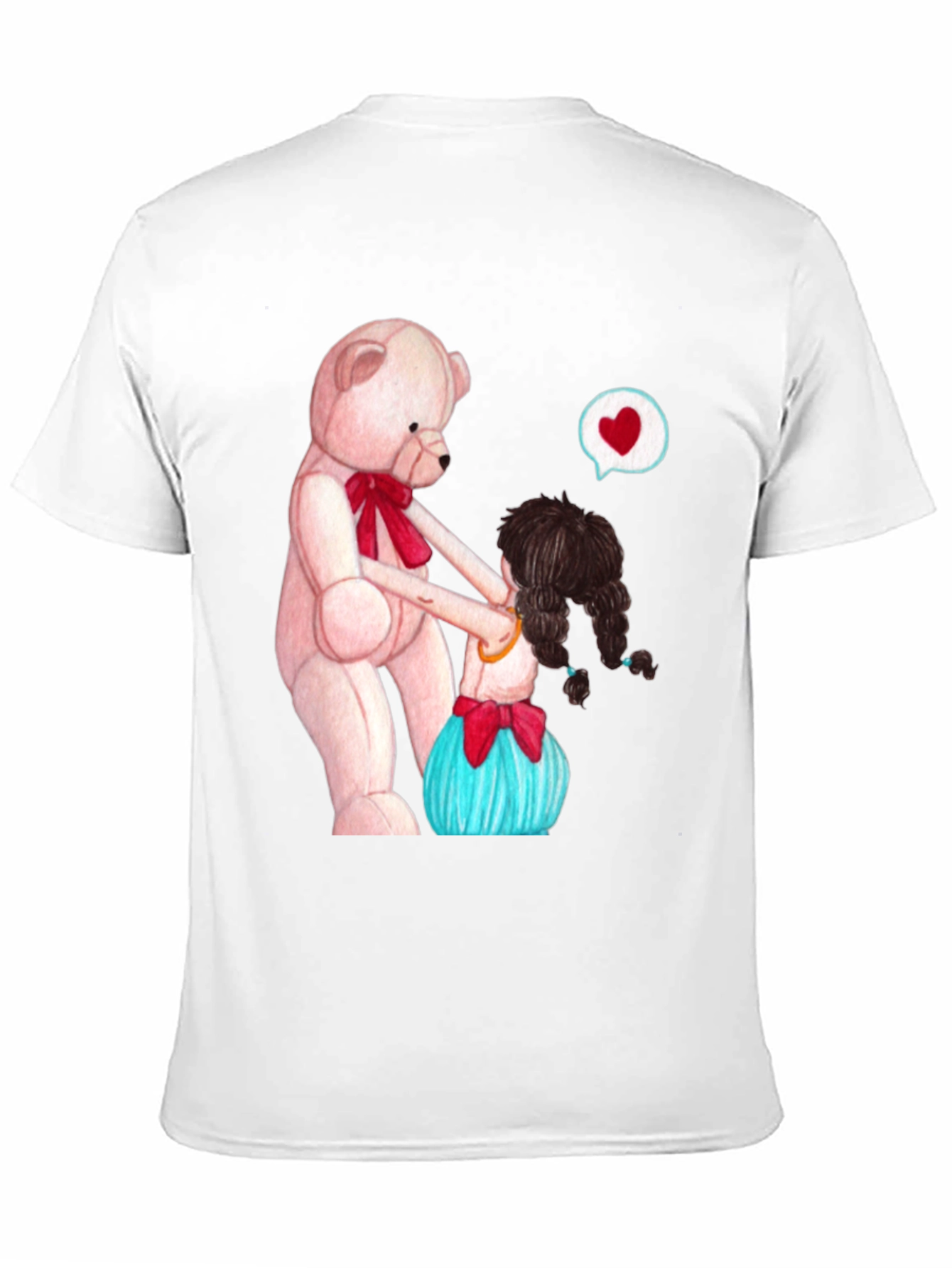 Black Cute Teddy Bear & Girl Black Graphic Tee view 11