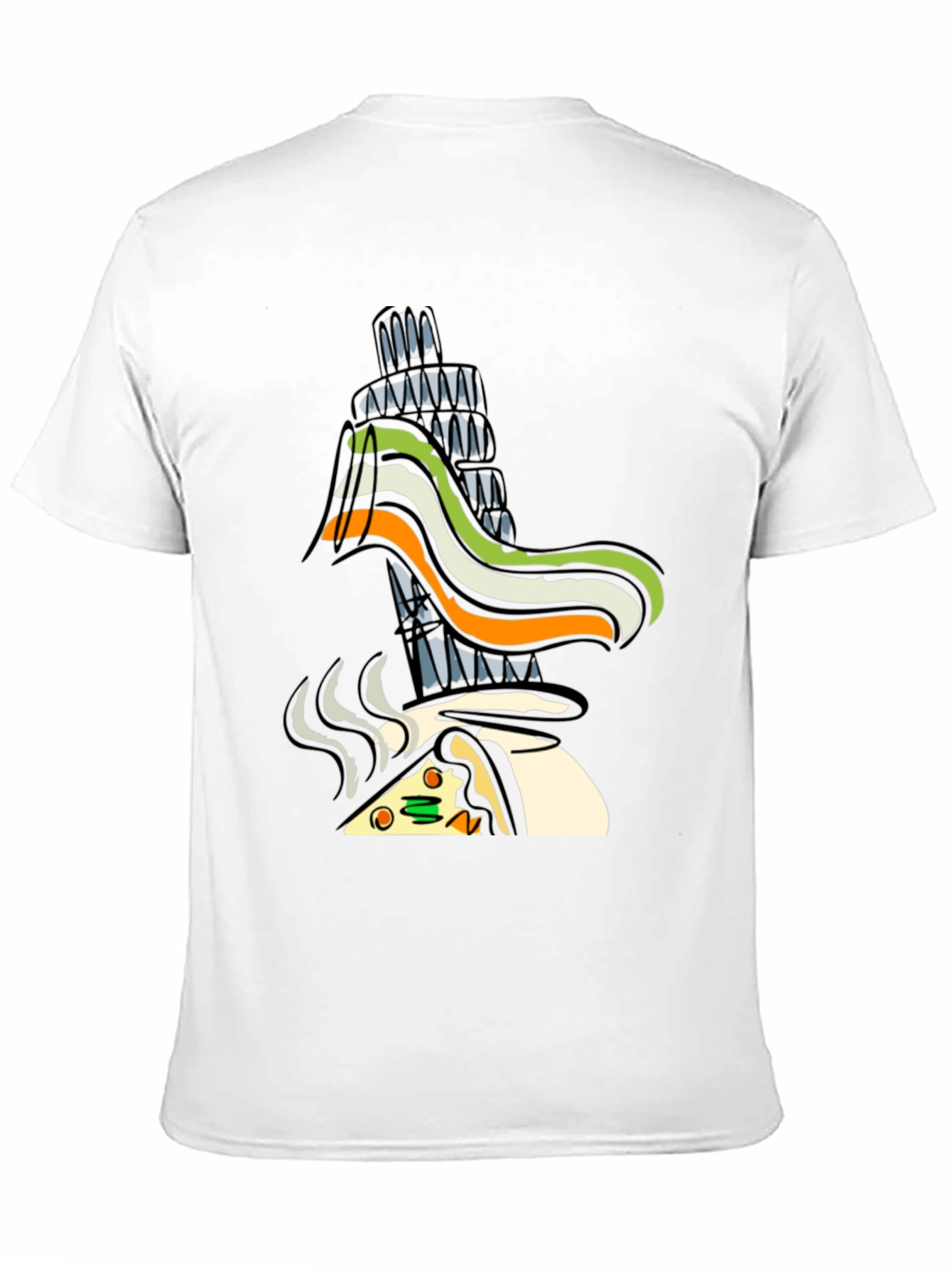 Black Whimsical Pizza & Tower Graphic T-Shirt - Black view 11