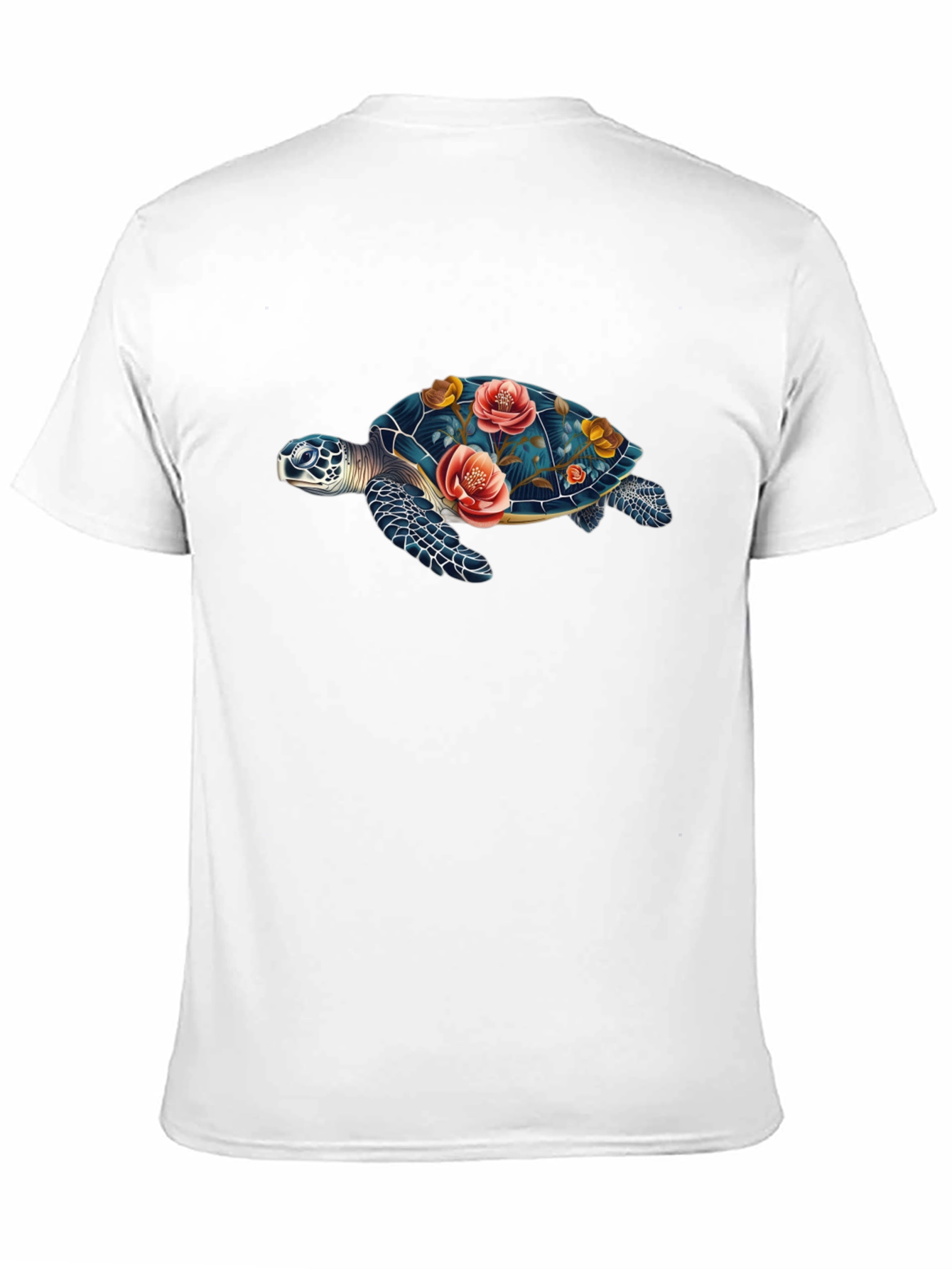 Black Floral Turtle Graphic Tee - Black Cotton Casual T-Shirt view 11