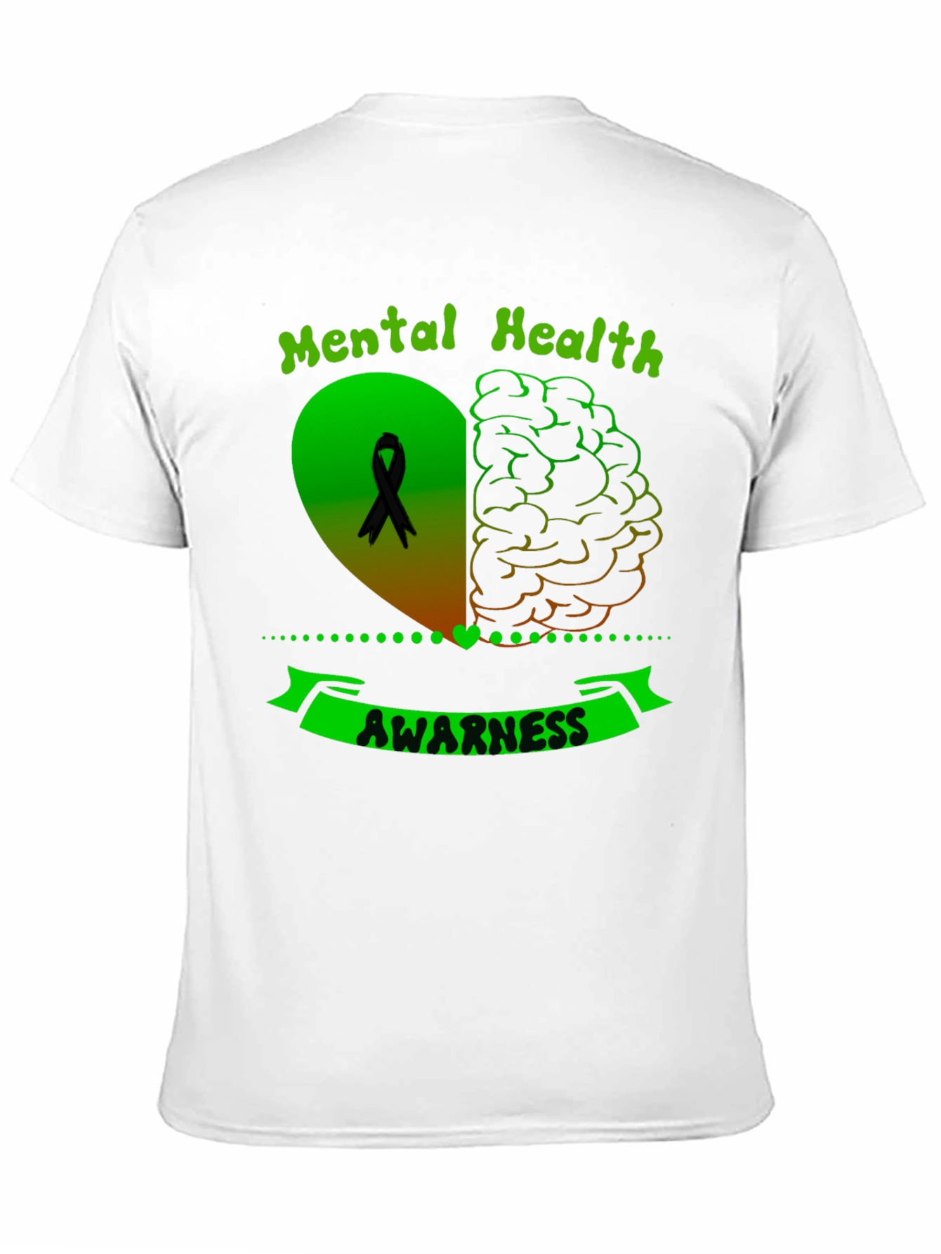 Black Mental Health Awareness Ribbon Heart Brain T-Shirt view 11