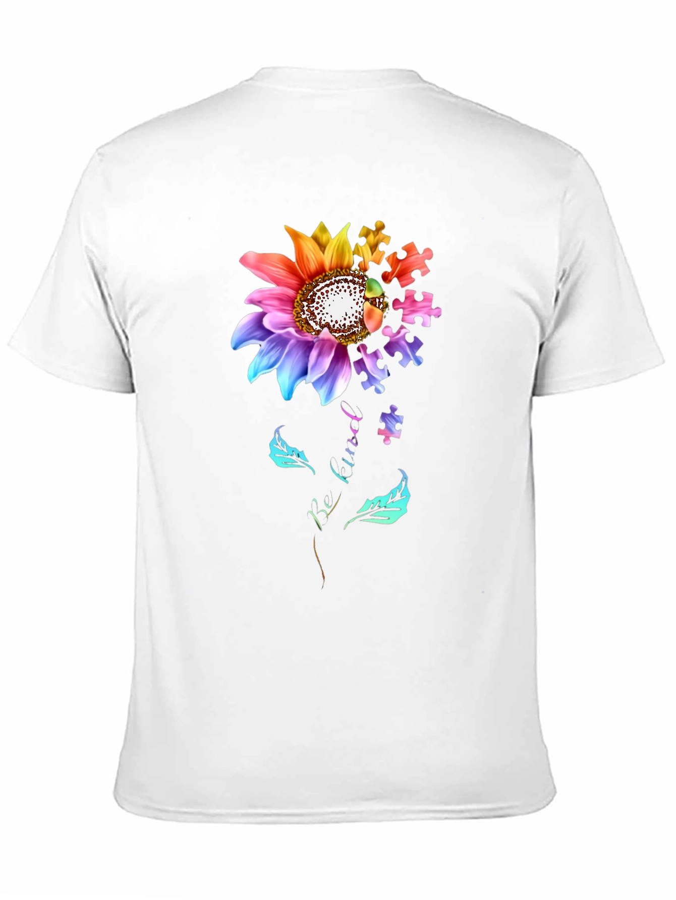 Black Autism Awareness Sunflower Puzzle Piece T-Shirt view 11