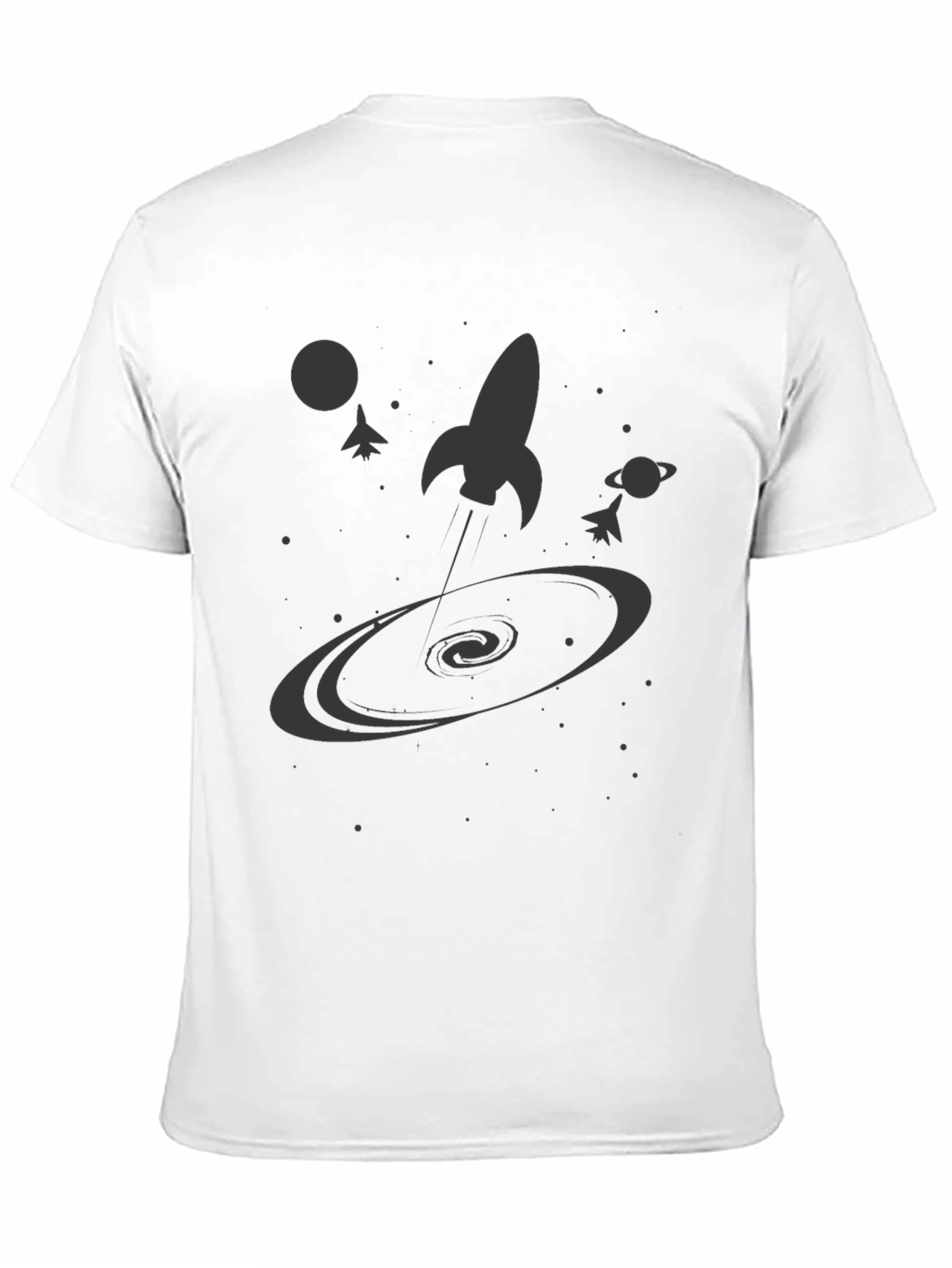 Black Space Rocket Galaxy Graphic Tee - Black Cotton Casual Shirt view 11