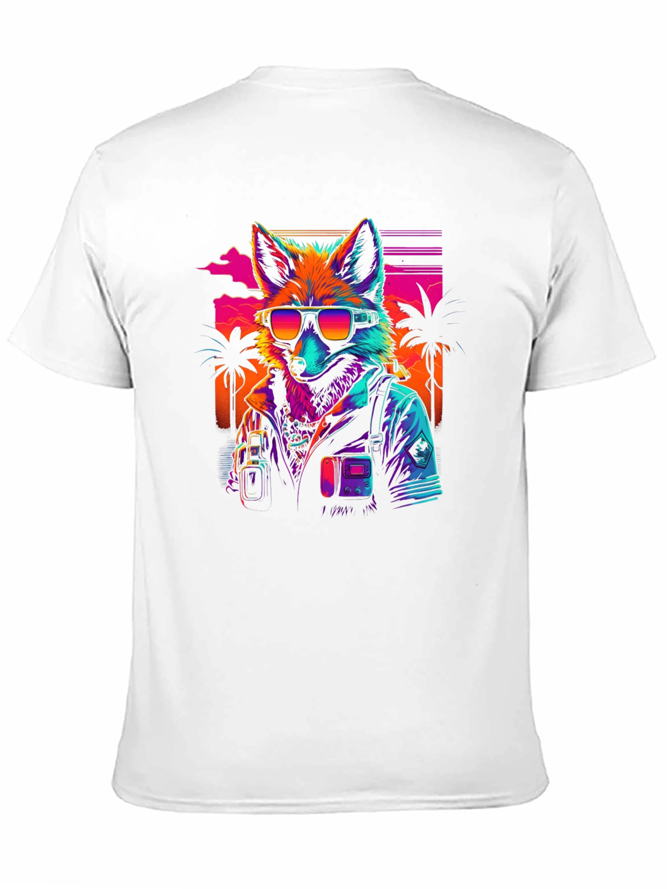 Black Retro Fox T-Shirt - Synthwave Style view 11