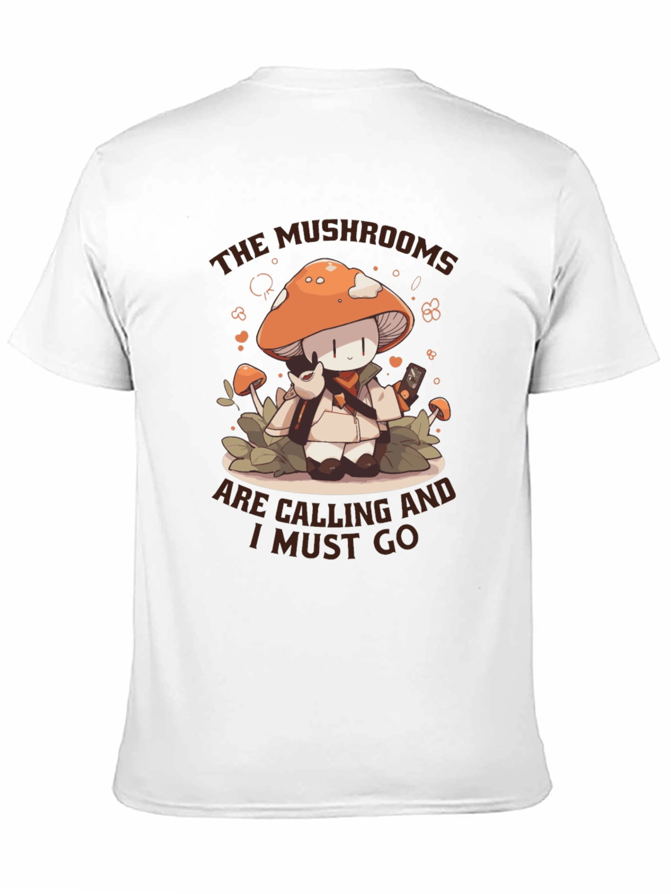 Black Mushroom Calling T-Shirt -  Cute Cartoon Graphic Tee view 11