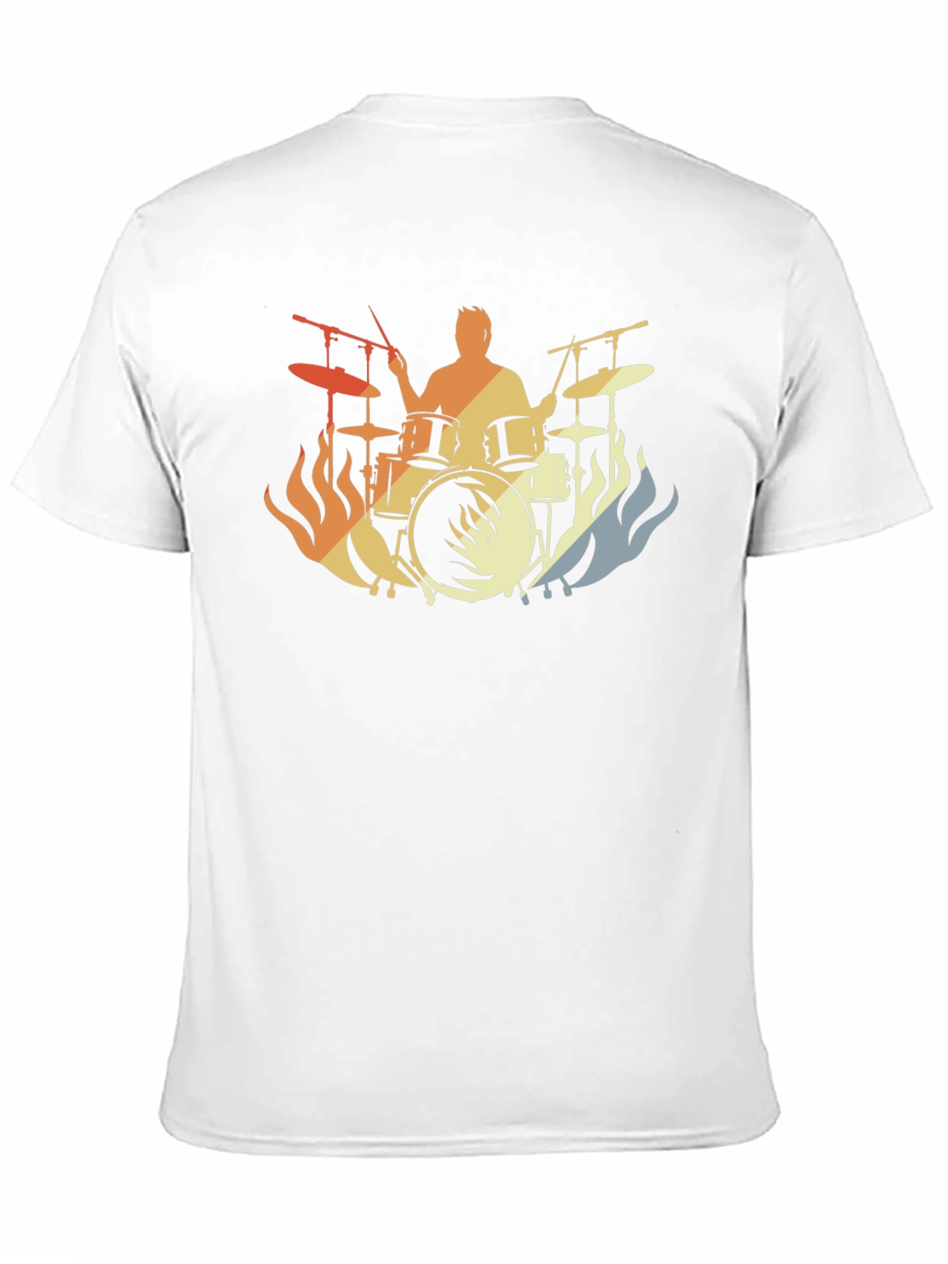 Black Drummer Fire Silhouette T-Shirt - Black Cotton Tee view 11