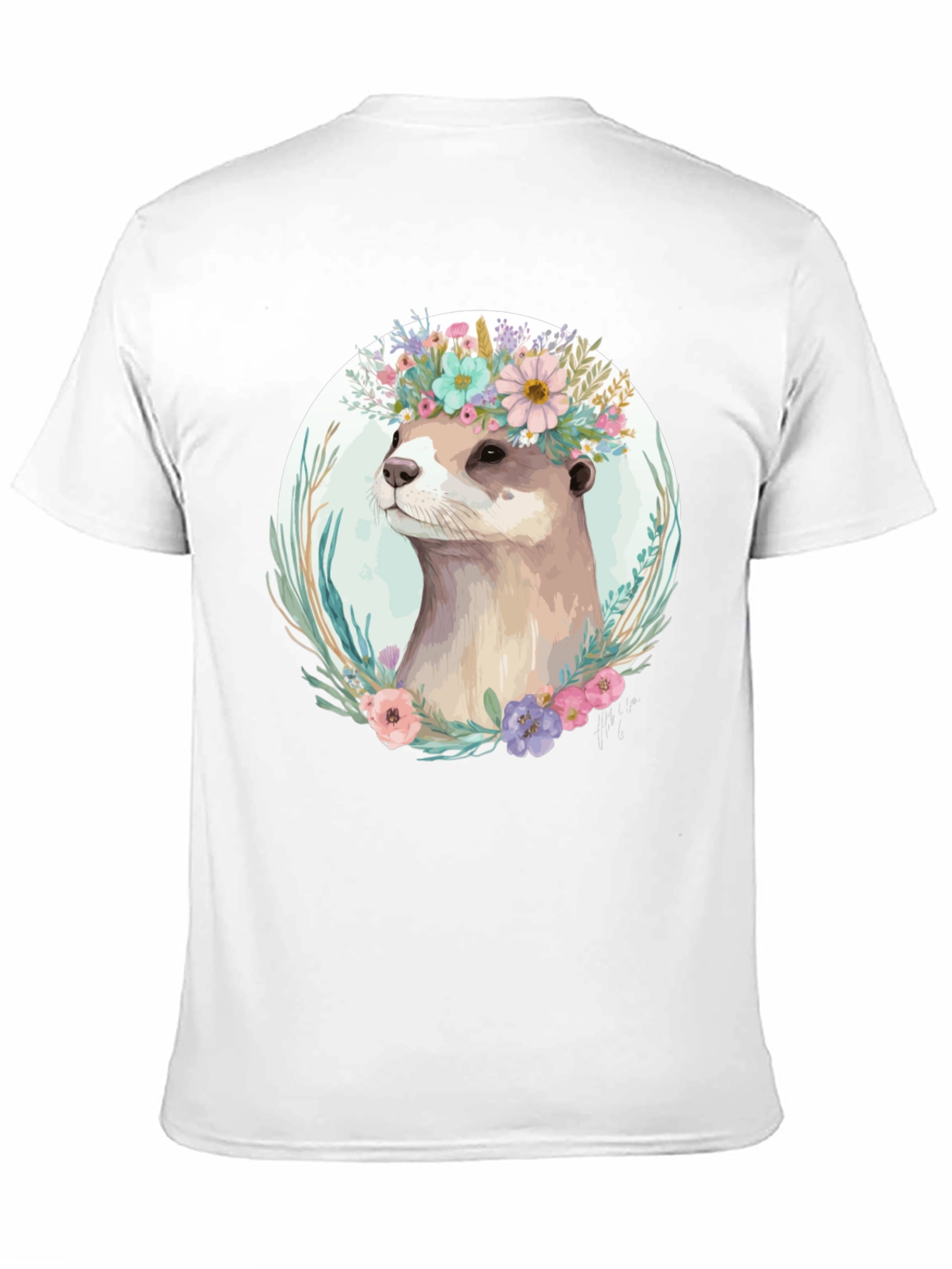 Black Otter Floral Crown T-Shirt - Stylish Animal Tee view 11