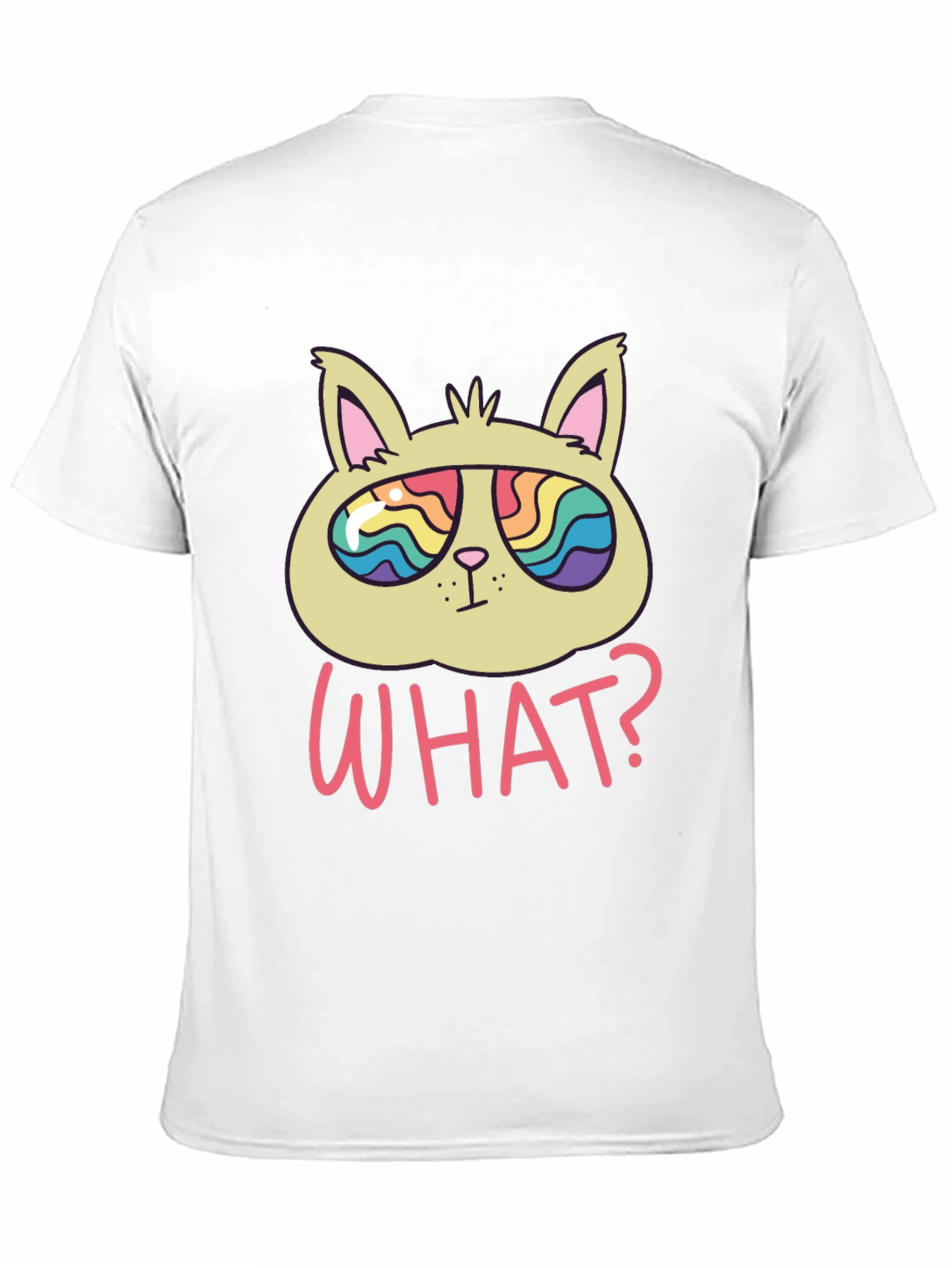 Black Funny Cat T-Shirt - What? Rainbow Sunglasses view 11