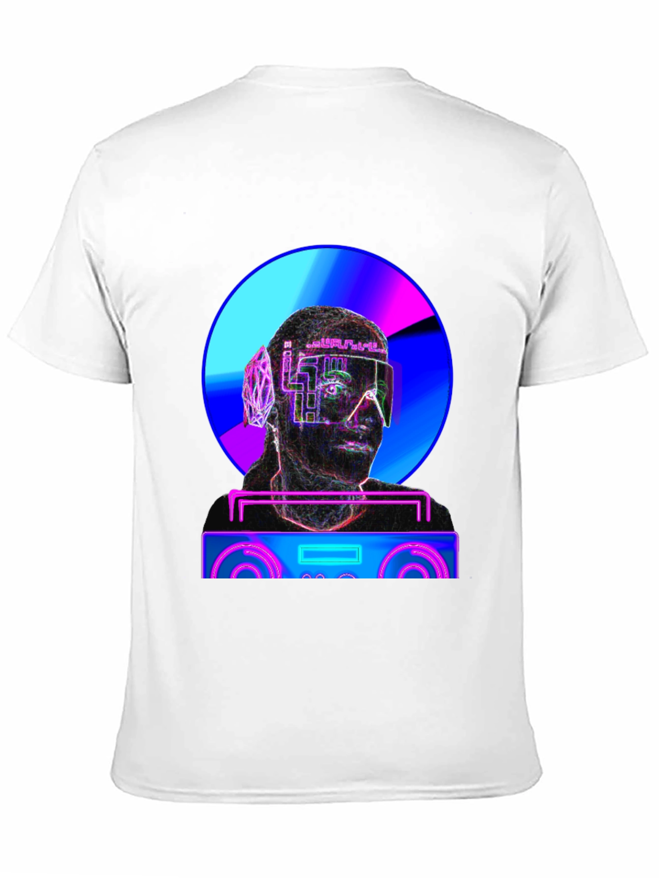 Black Cyberpunk DJ T-Shirt - Futuristic Neon Design view 11