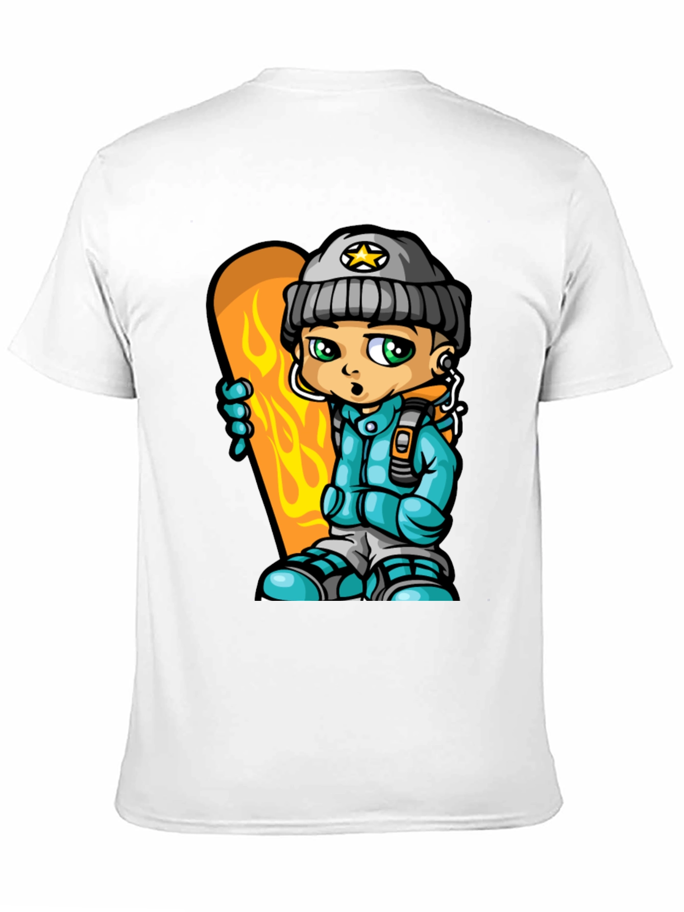 Black Cartoon Snowboarder Graphic Tee - Black Cotton Blend view 11