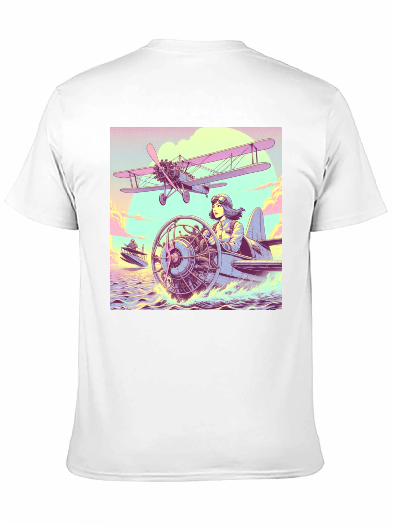 Black Retro Aviation T-Shirt - Pilot in Seaplane Design view 11