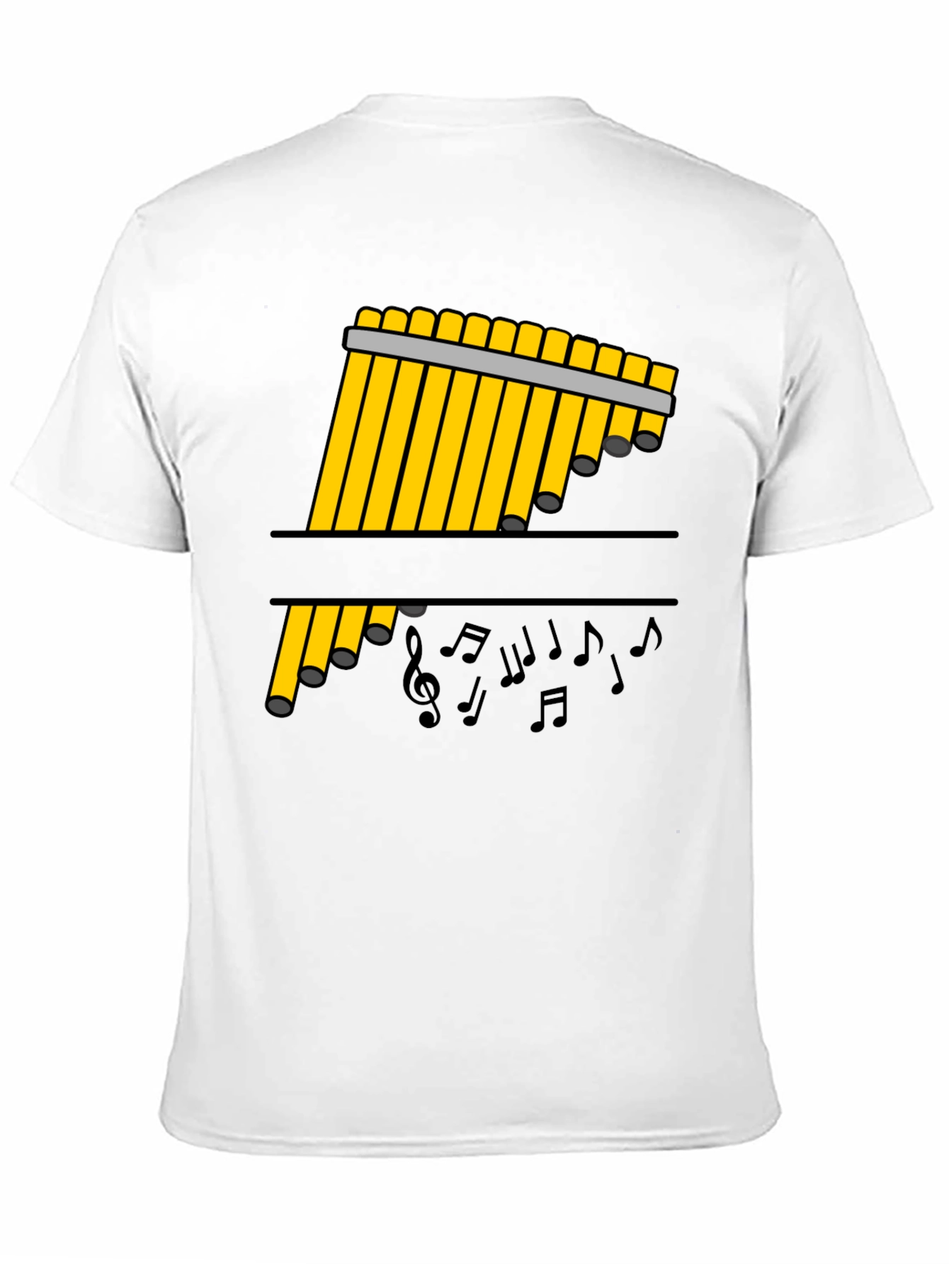 Black Pan Flute Music Notes Black Graphic Tee view 11