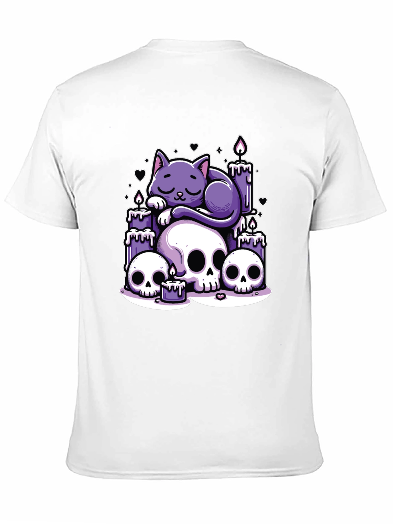 Black Gothic Cat Skull Candle Graphic Tee view 11