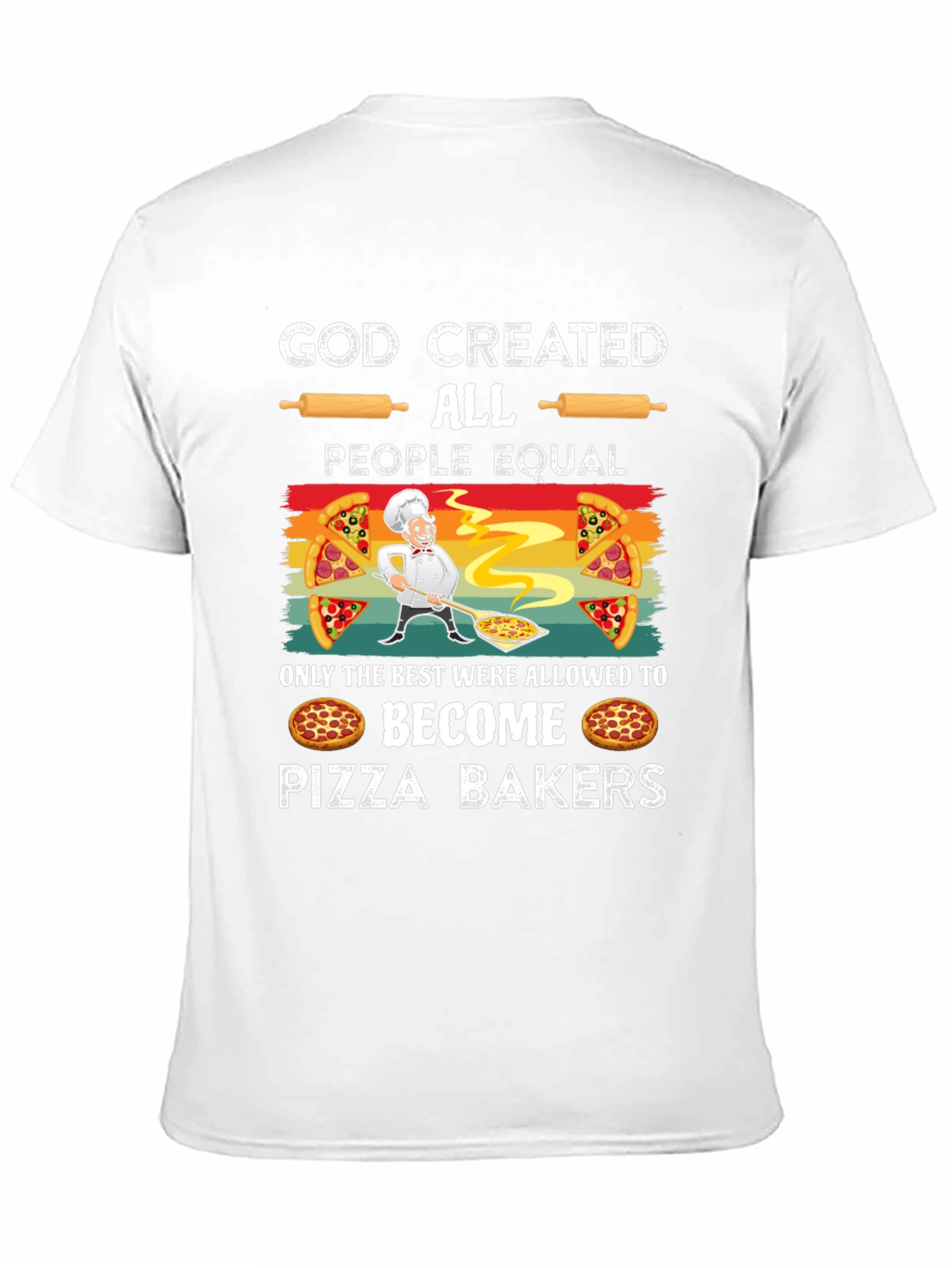 Black God Created Pizza Bakers Funny T-Shirt view 11