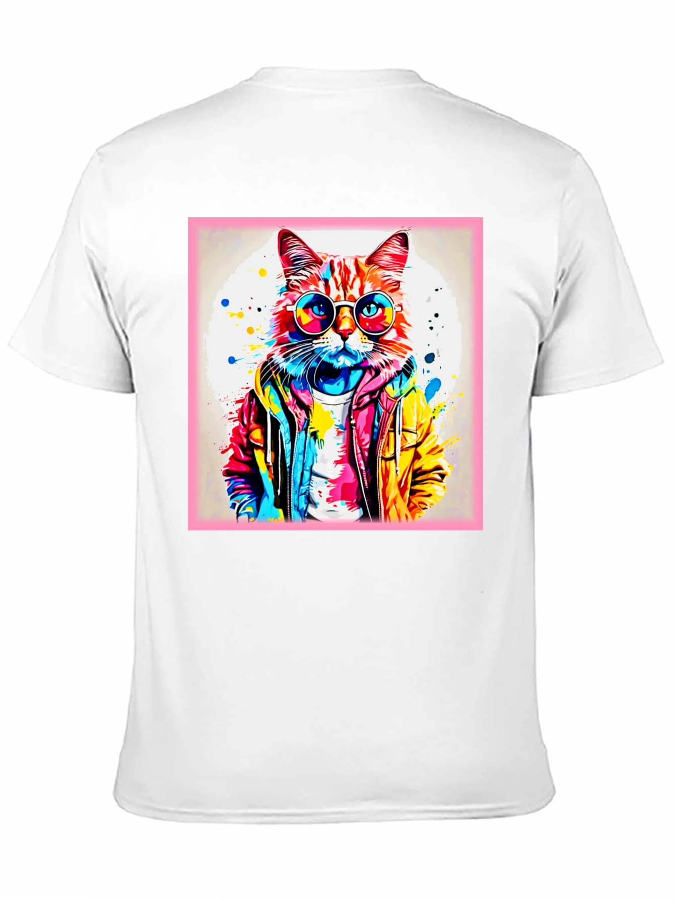 Black Cool Cat Graphic Tee - Colorful Art Design view 11