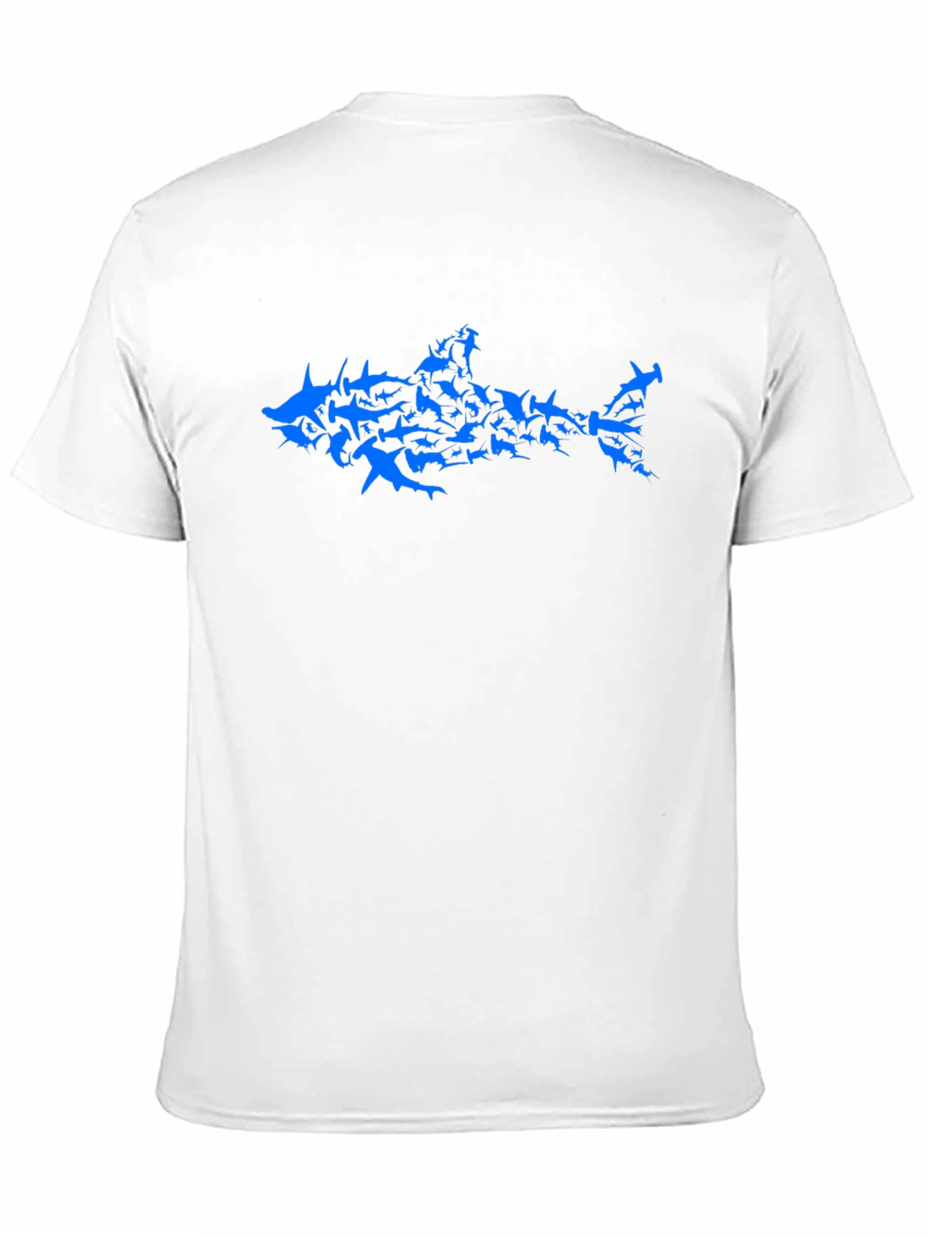 Black Shark Attack T-Shirt - Blue Shark Design on Black Cotton Tee view 11