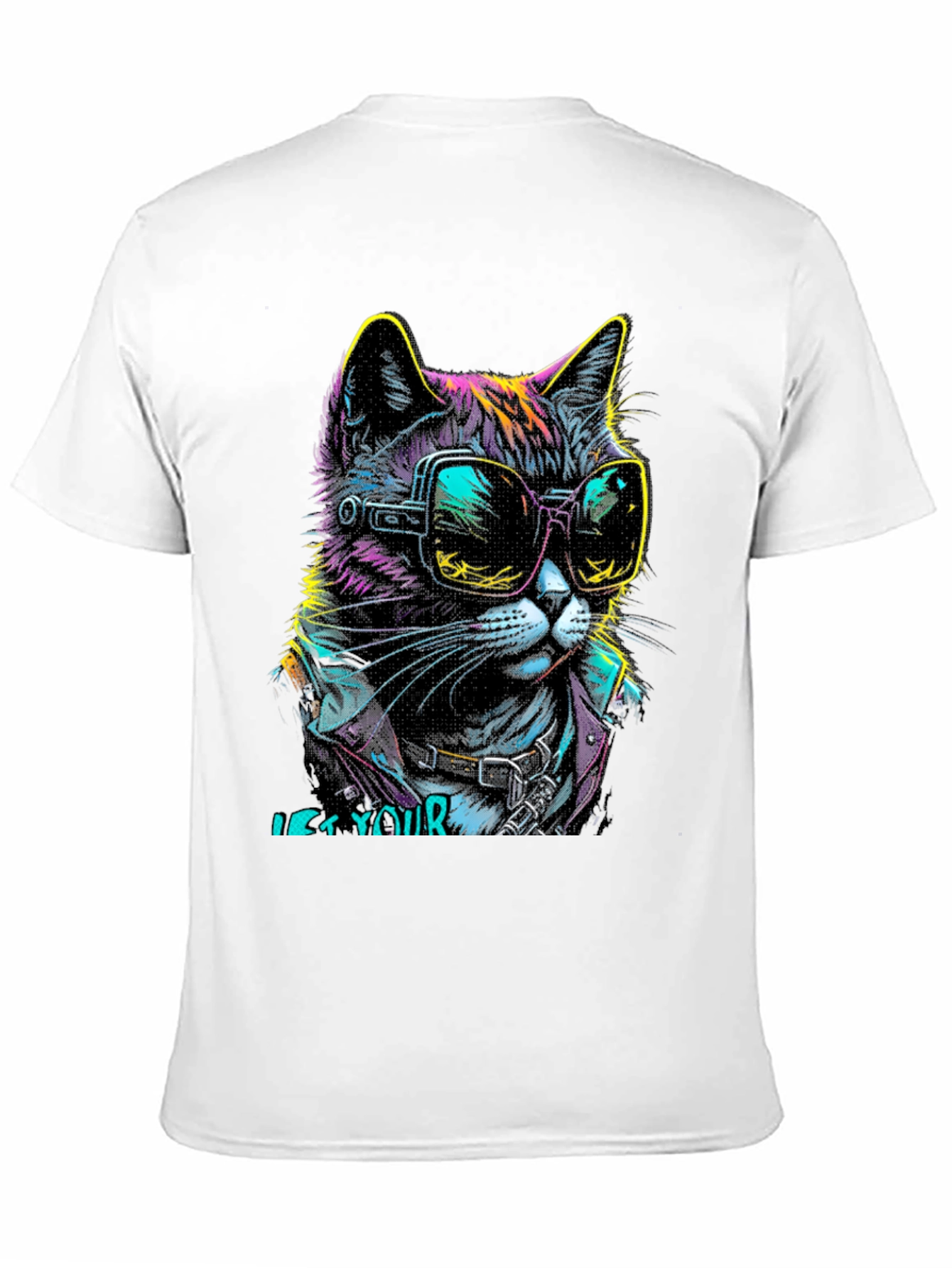 Black Cool Cat Graphic T-Shirt - Unique Neon Design view 11