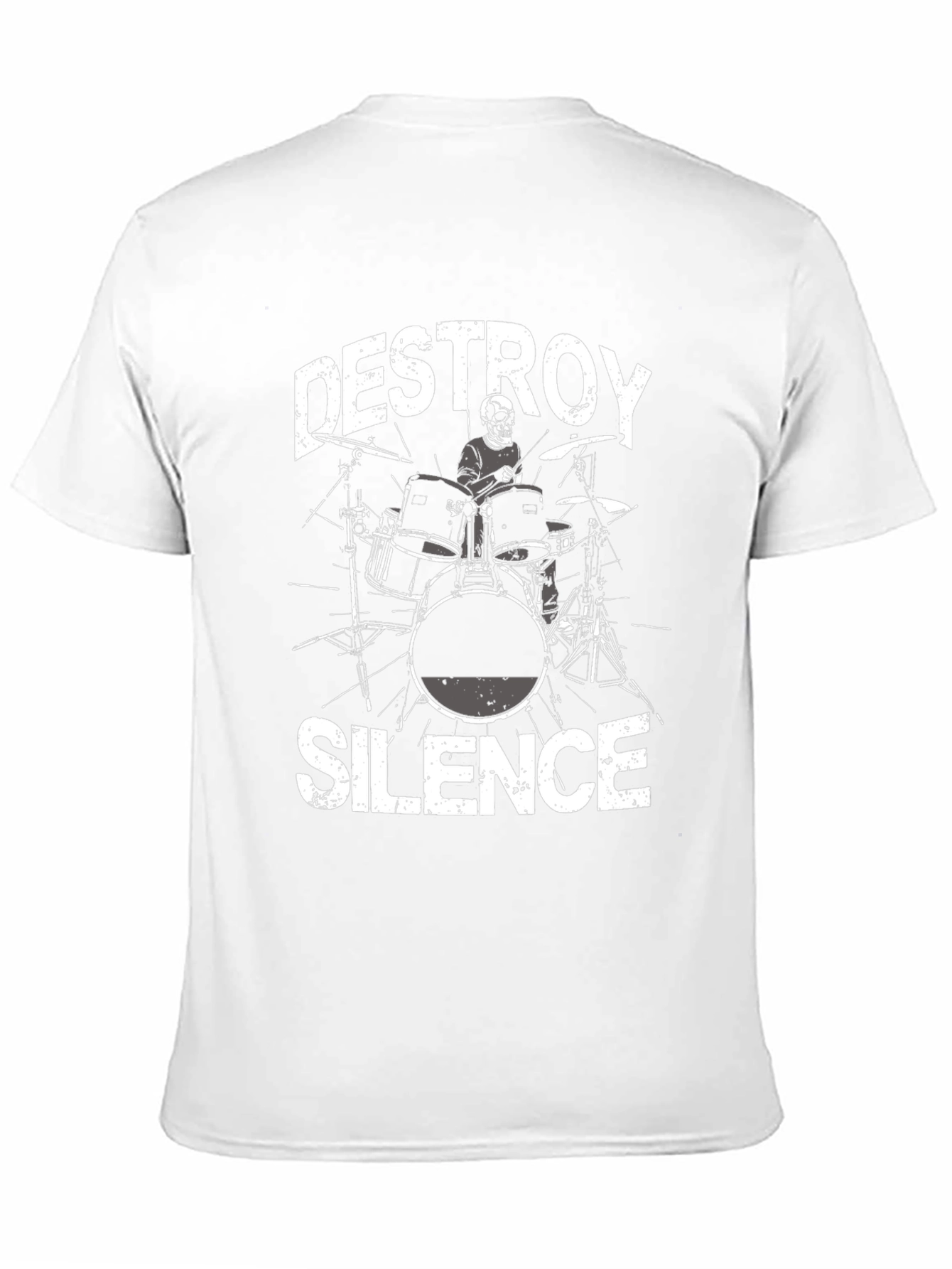 Black Destroy Silence T-Shirt: Drummer Skeleton Tee view 11