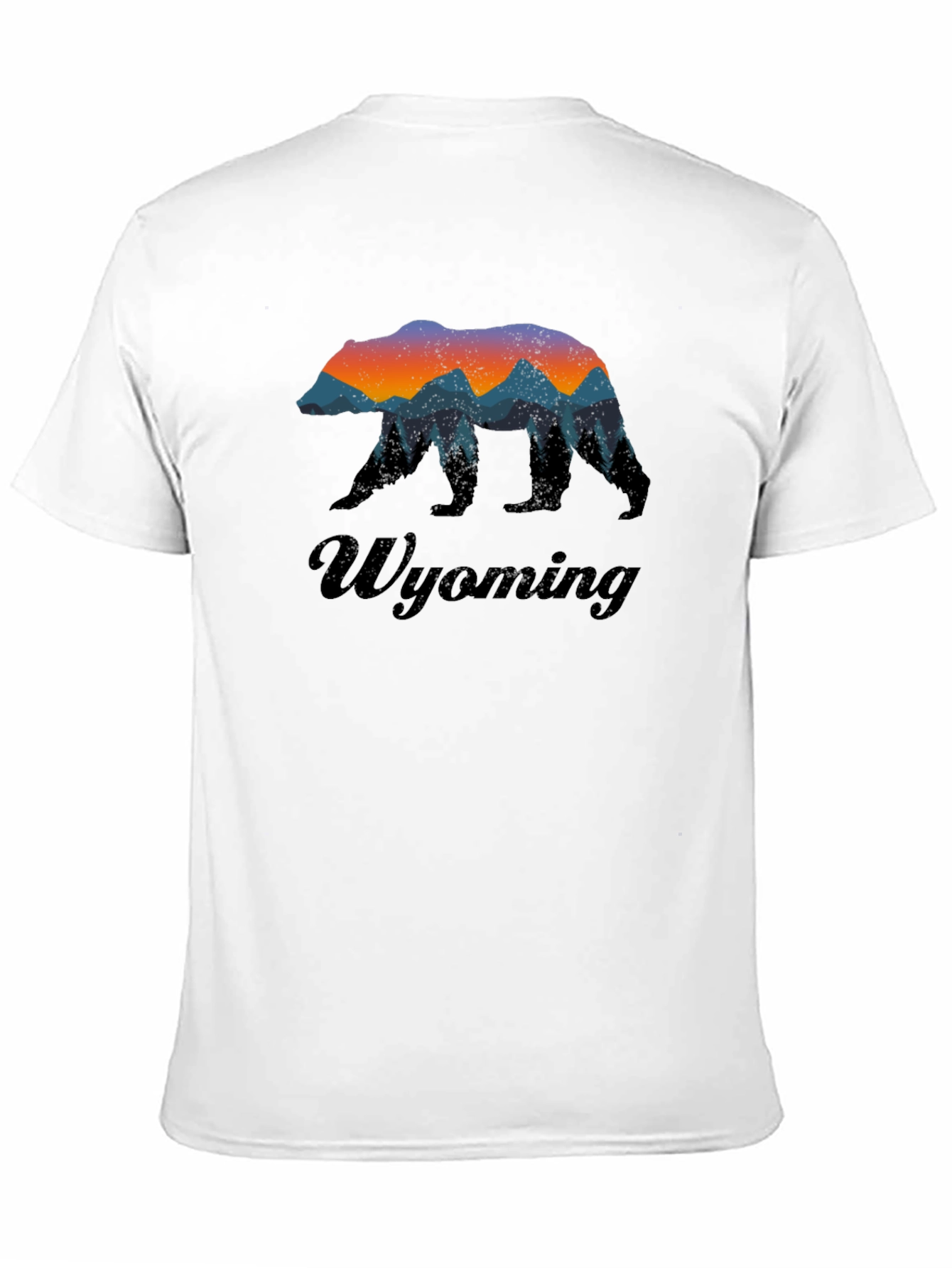 Black Wyoming Bear Silhouette Men's Black Graphic T-Shirt view 11