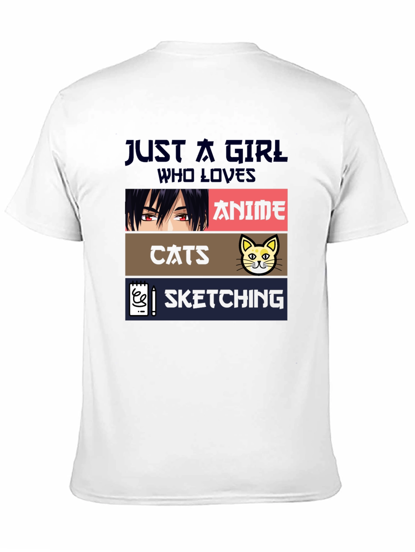 Black Anime Cats Sketching Girl's T-Shirt view 11