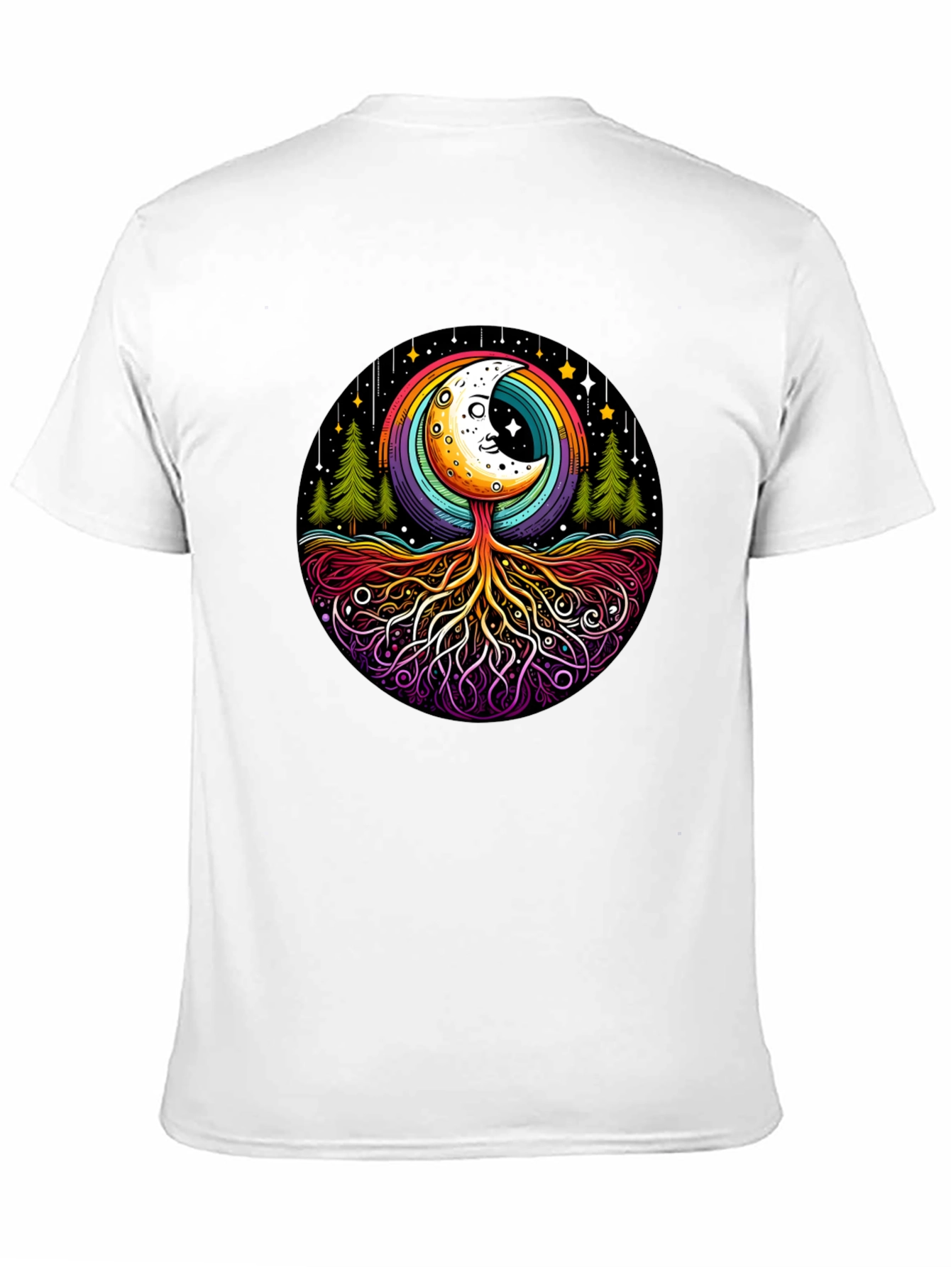 Black Rainbow Moon Tree Graphic Tee - Black Cotton Blend view 11