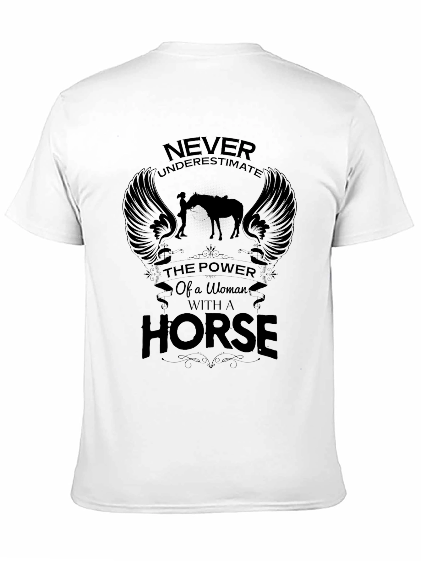 Black Woman & Horse Graphic Print Black T-Shirt view 11