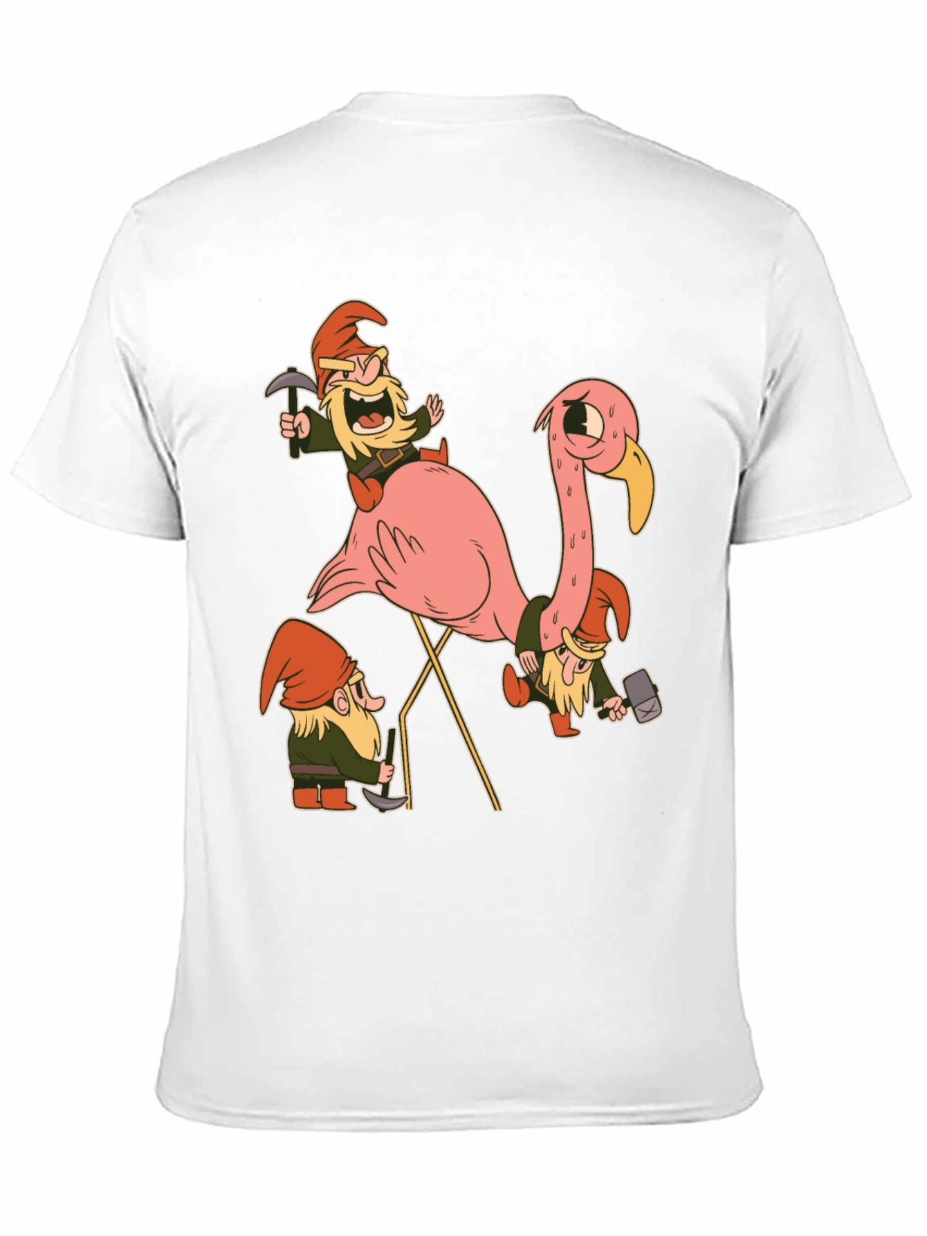 Black Gnomes Riding Flamingo Black T-Shirt view 11