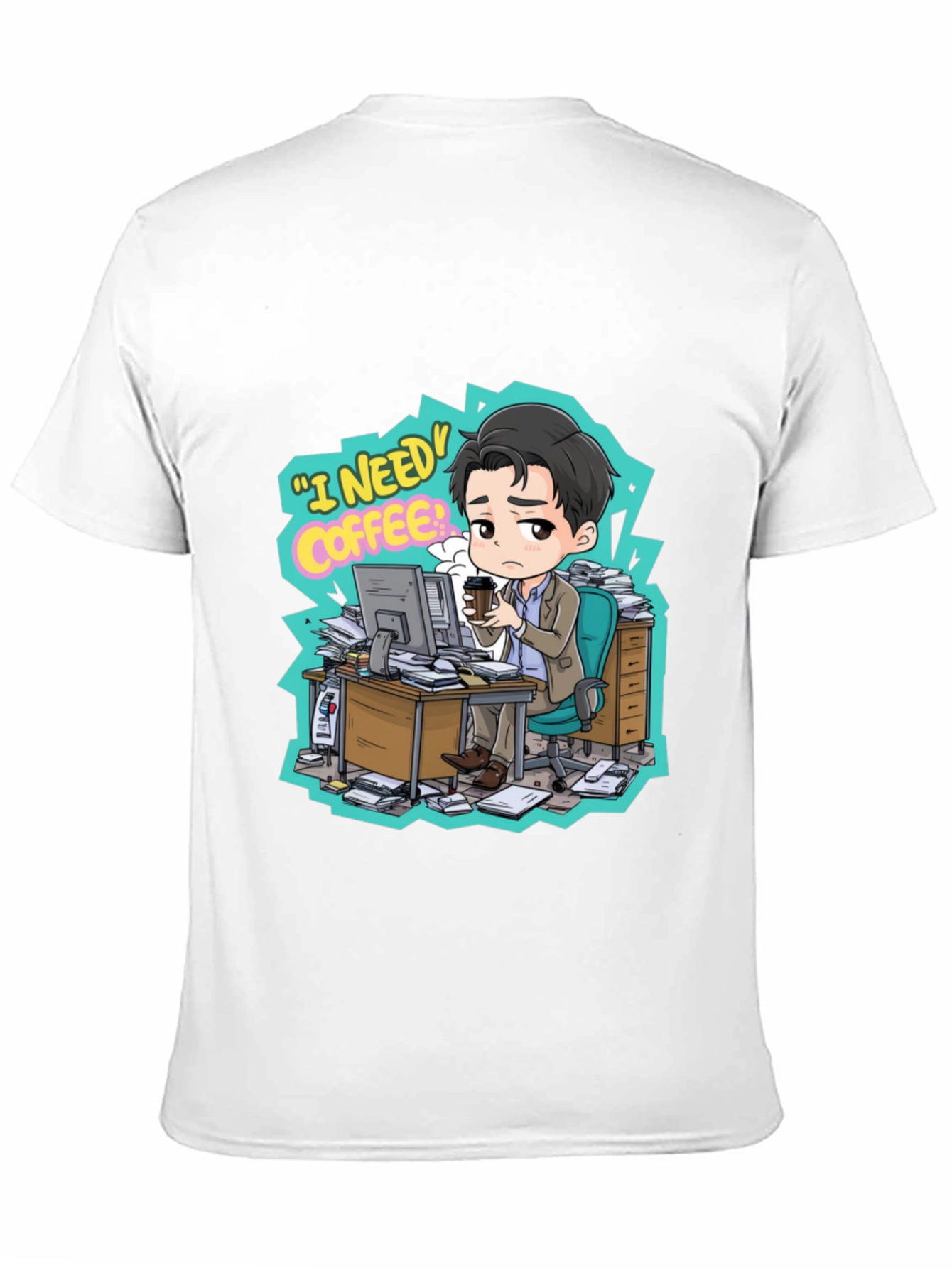 Black I Need Coffee Graphic Tee - Office Humor T-Shirt view 11