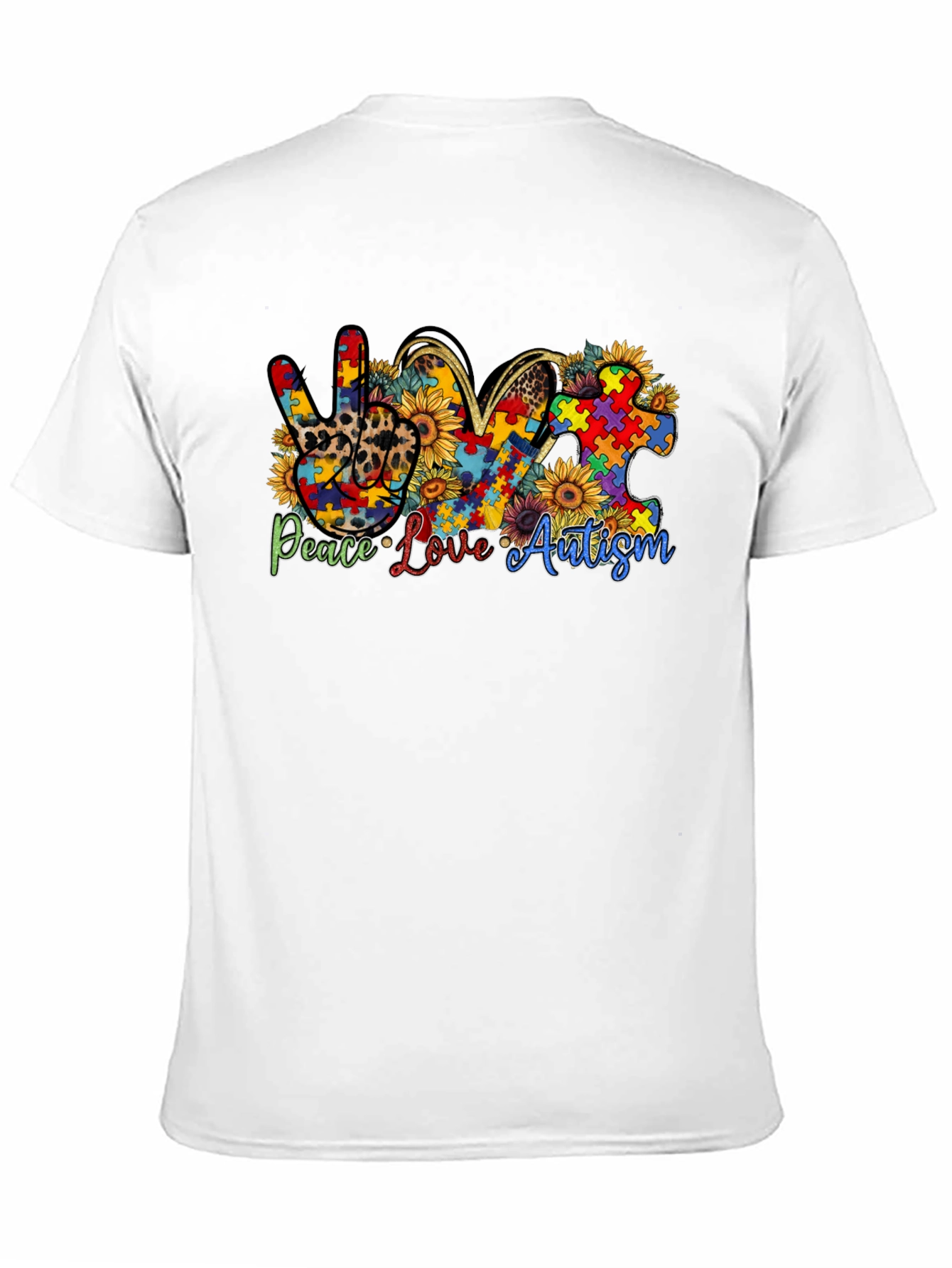 Black Peace Love Autism Awareness T-Shirt view 11
