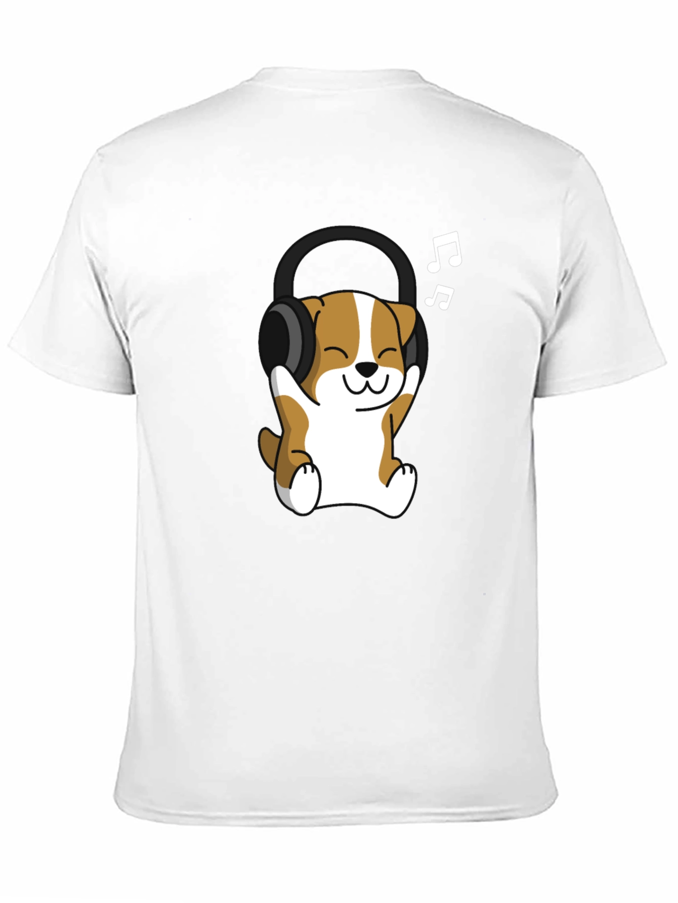 Black Cute Dog with Headphones Black T-Shirt view 11