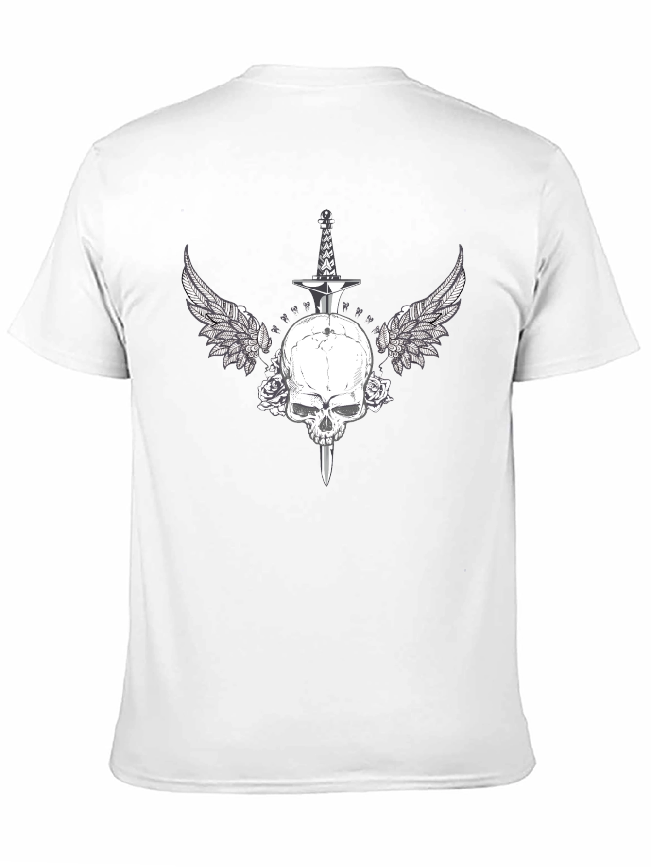 Black Skull Sword Wings Graphic Tee - Black Cotton Blend view 11