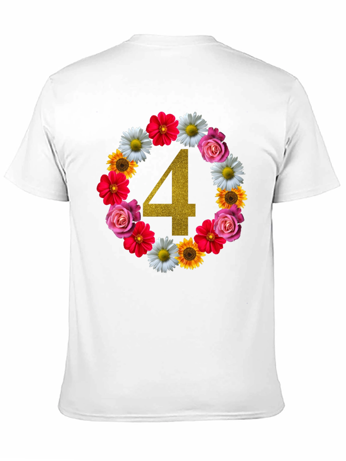 Black Floral Number 4 Birthday T-Shirt view 11