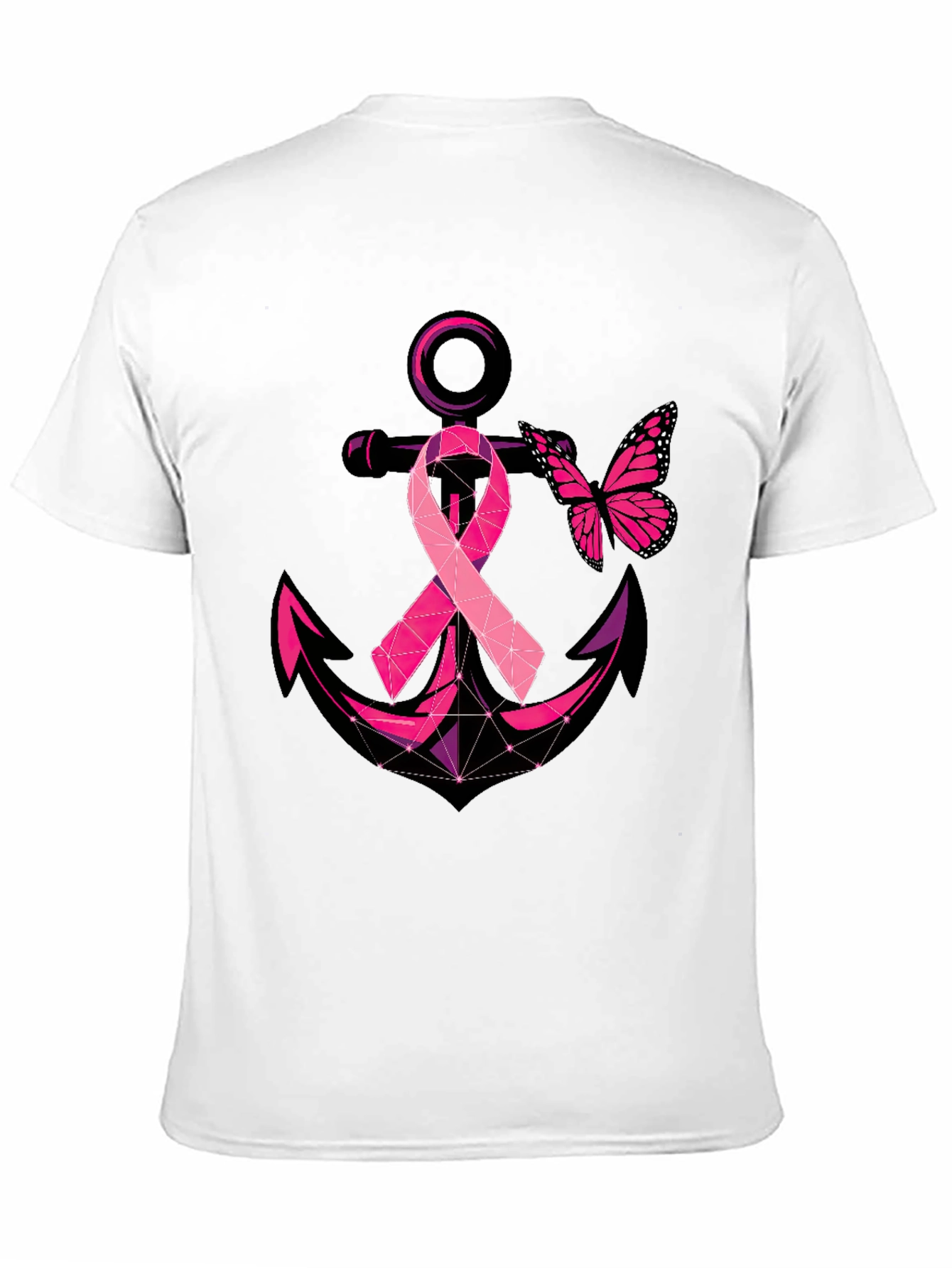 Black Breast Cancer Anchor Butterfly T-Shirt view 11