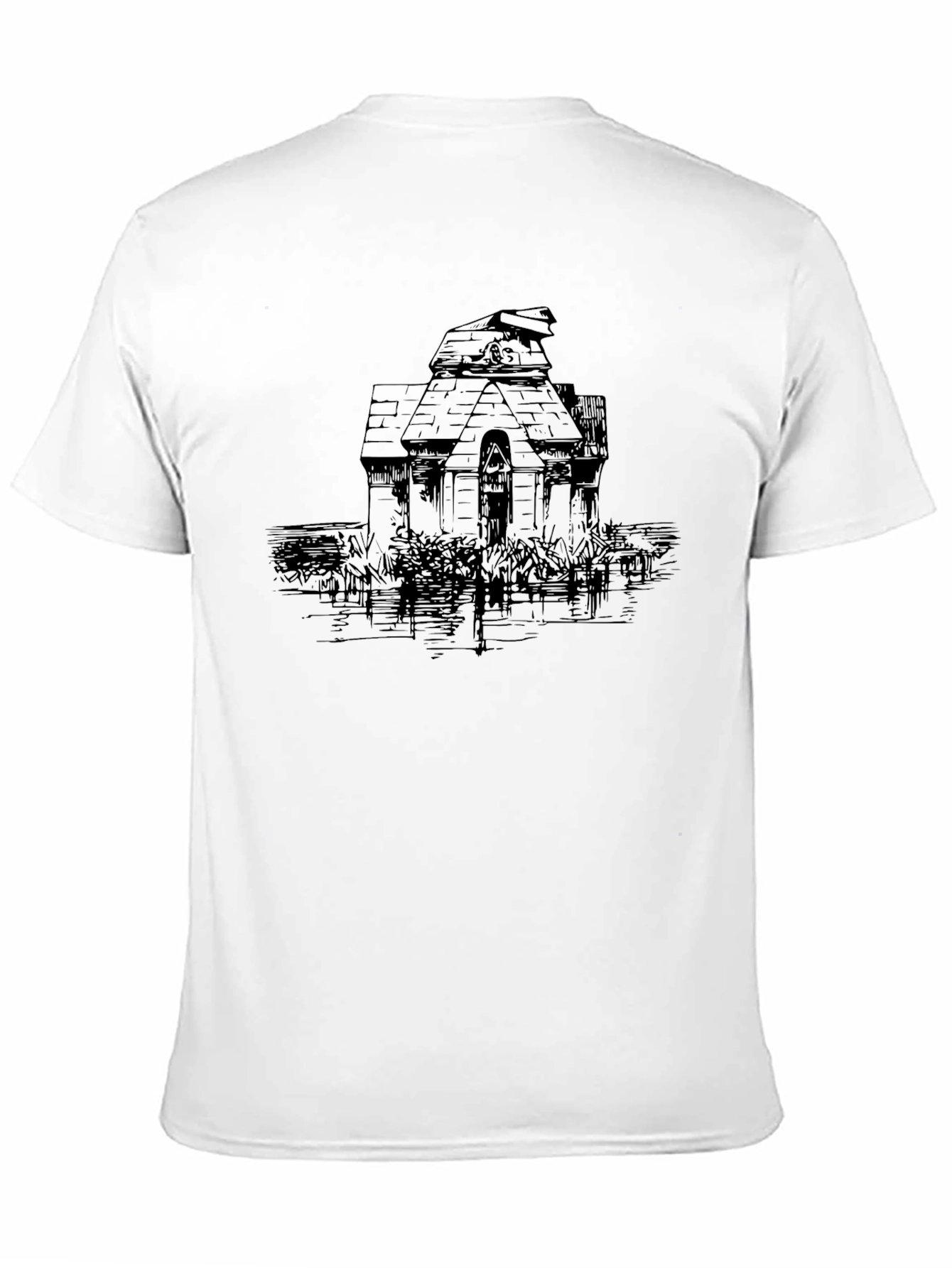 Black Men's Black Tee with Haunted House Graphic view 11