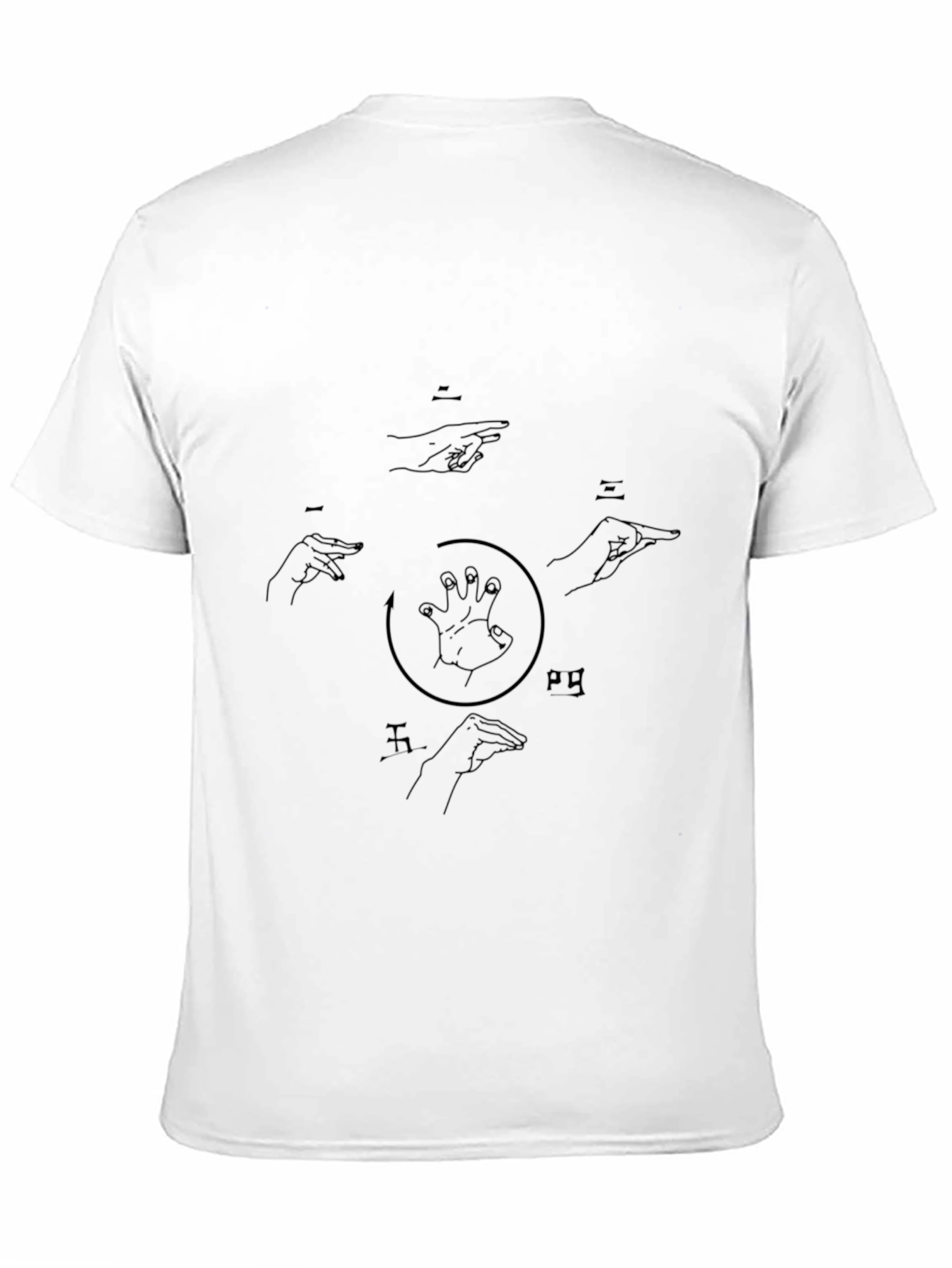 Black Men's Black T-Shirt with Hand Sign Graphics view 11