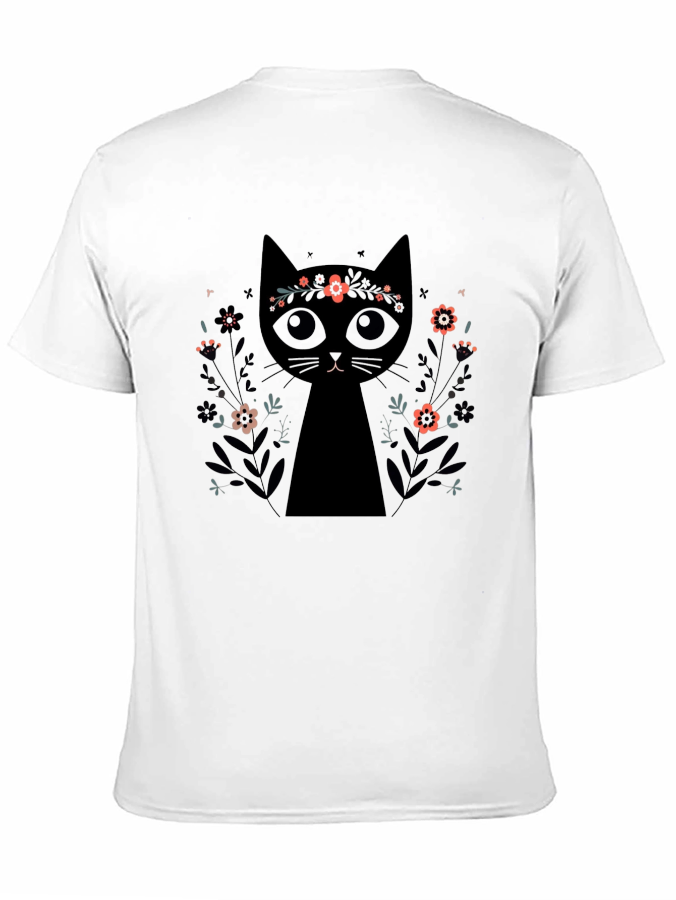 Black Black Cat Floral Crown T-Shirt - Trendy Graphic Tee view 11