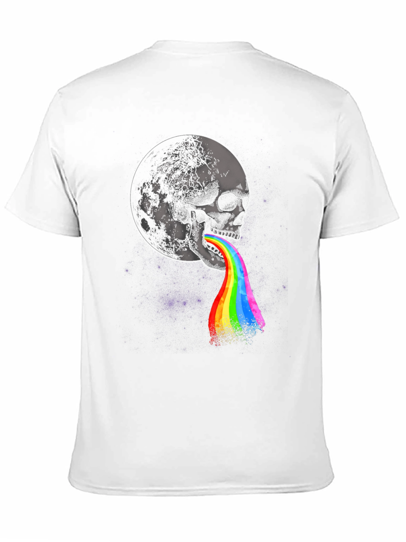 Black Skull & Moon Graphic Print Tee - Colorful Rainbow Vomit Design view 11