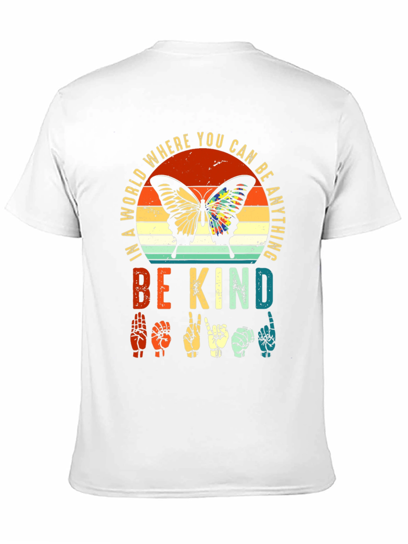 Black Be Kind Sign Language Butterfly Graphic Tee view 11