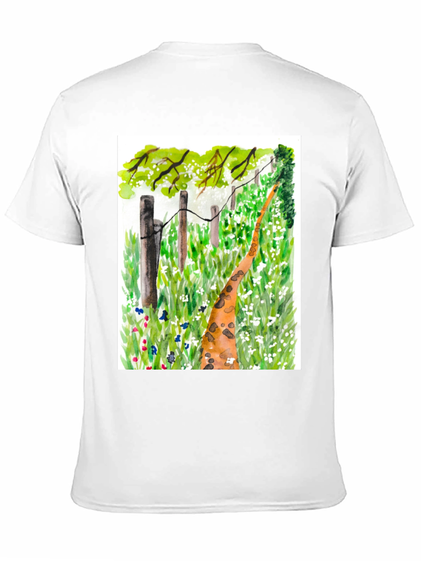 Black Watercolor Meadow Path Black T-Shirt view 11