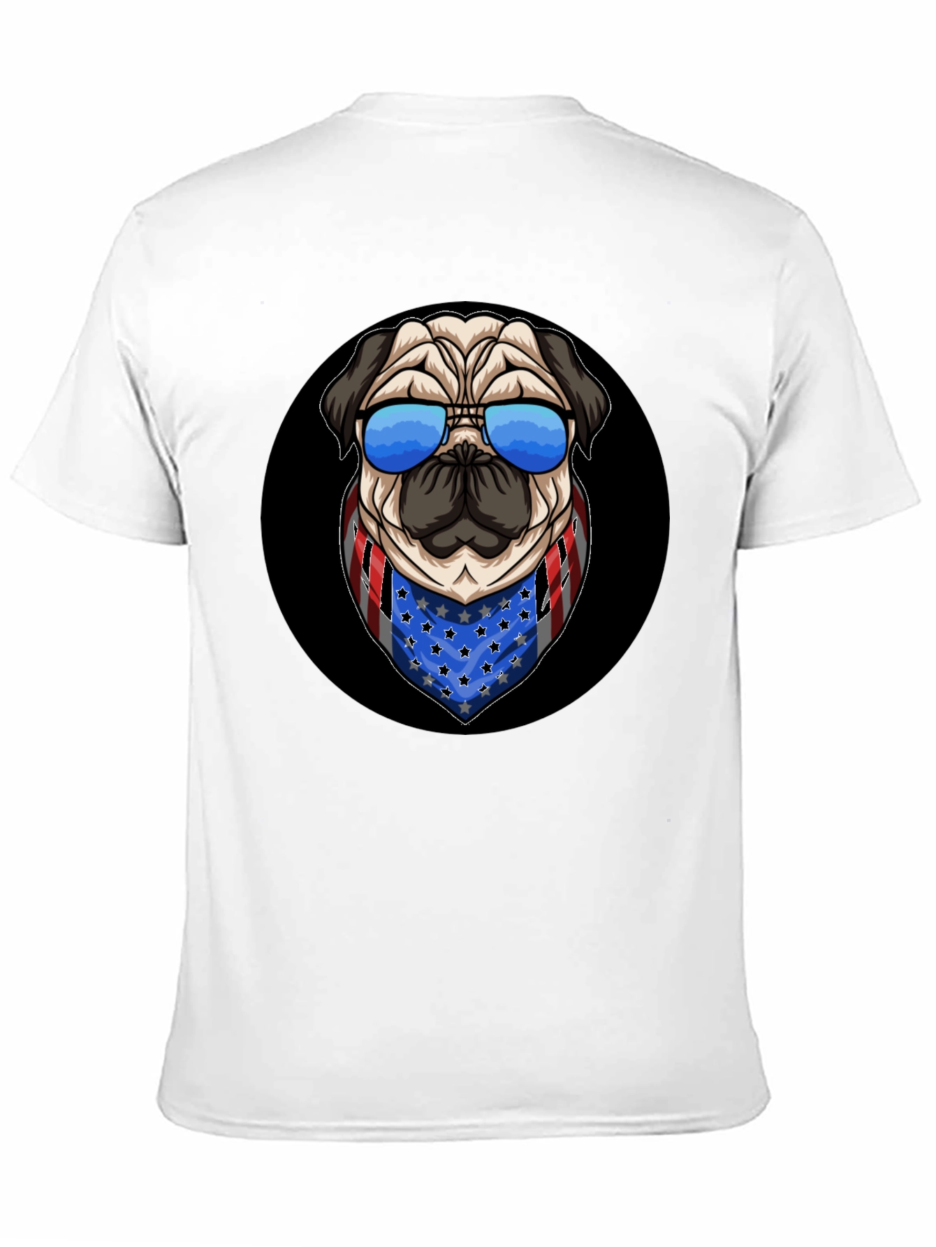 Black Patriotic Pug T-Shirt: USA Flag Bandana & Shades view 11