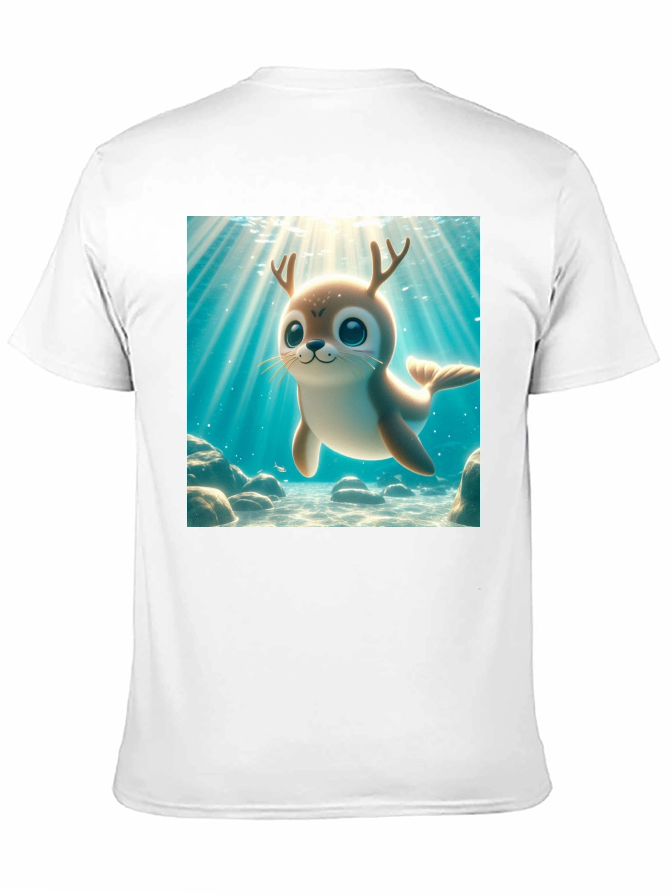 Black Cute Antlered Seal T-Shirt view 11