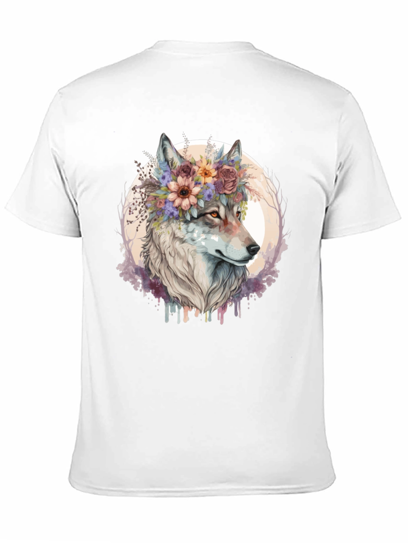 Black Wolf Flower Crown Graphic Tee - Unisex Black T-Shirt view 11