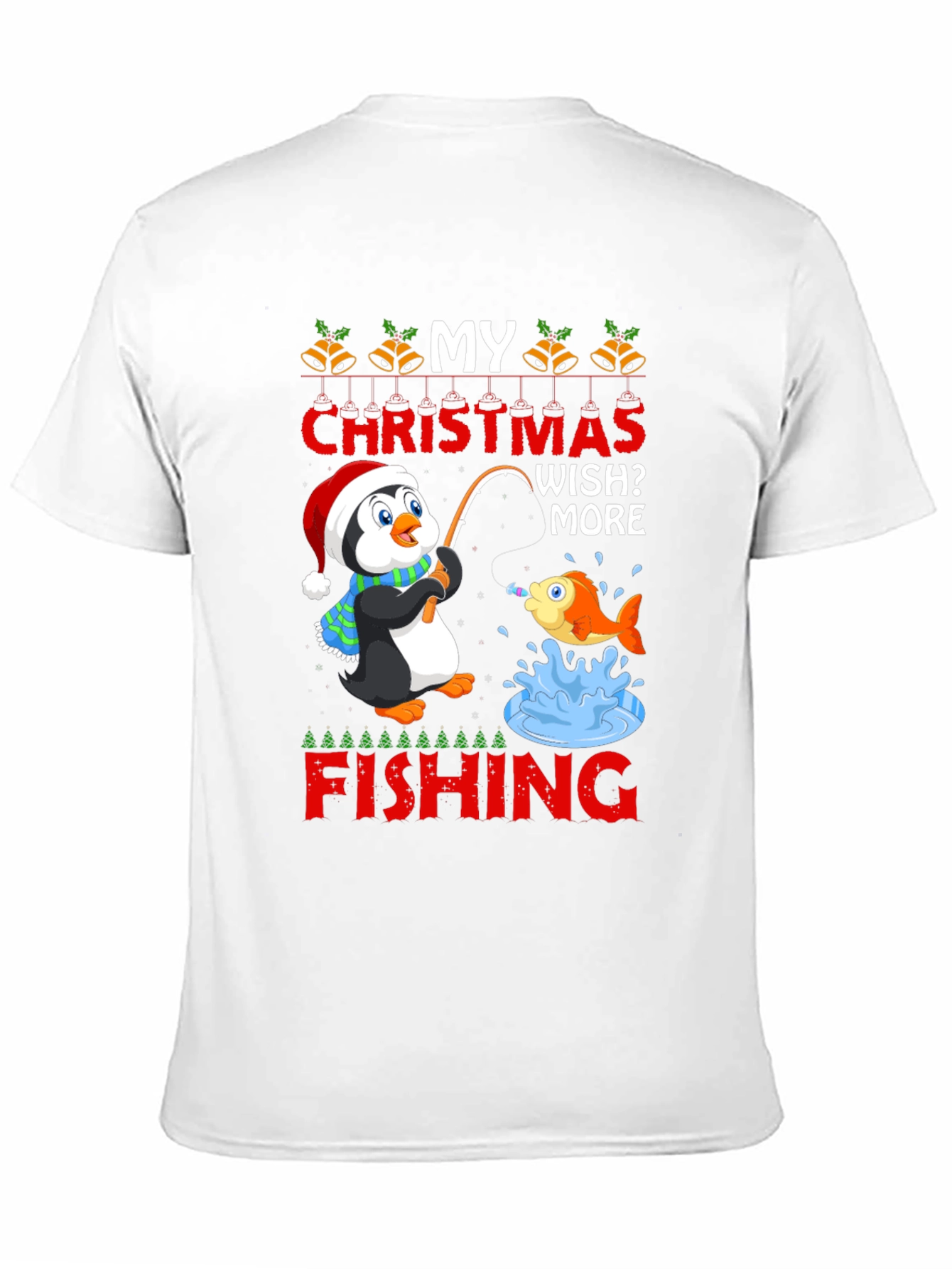 Black Christmas Penguin Fishing T-Shirt view 11