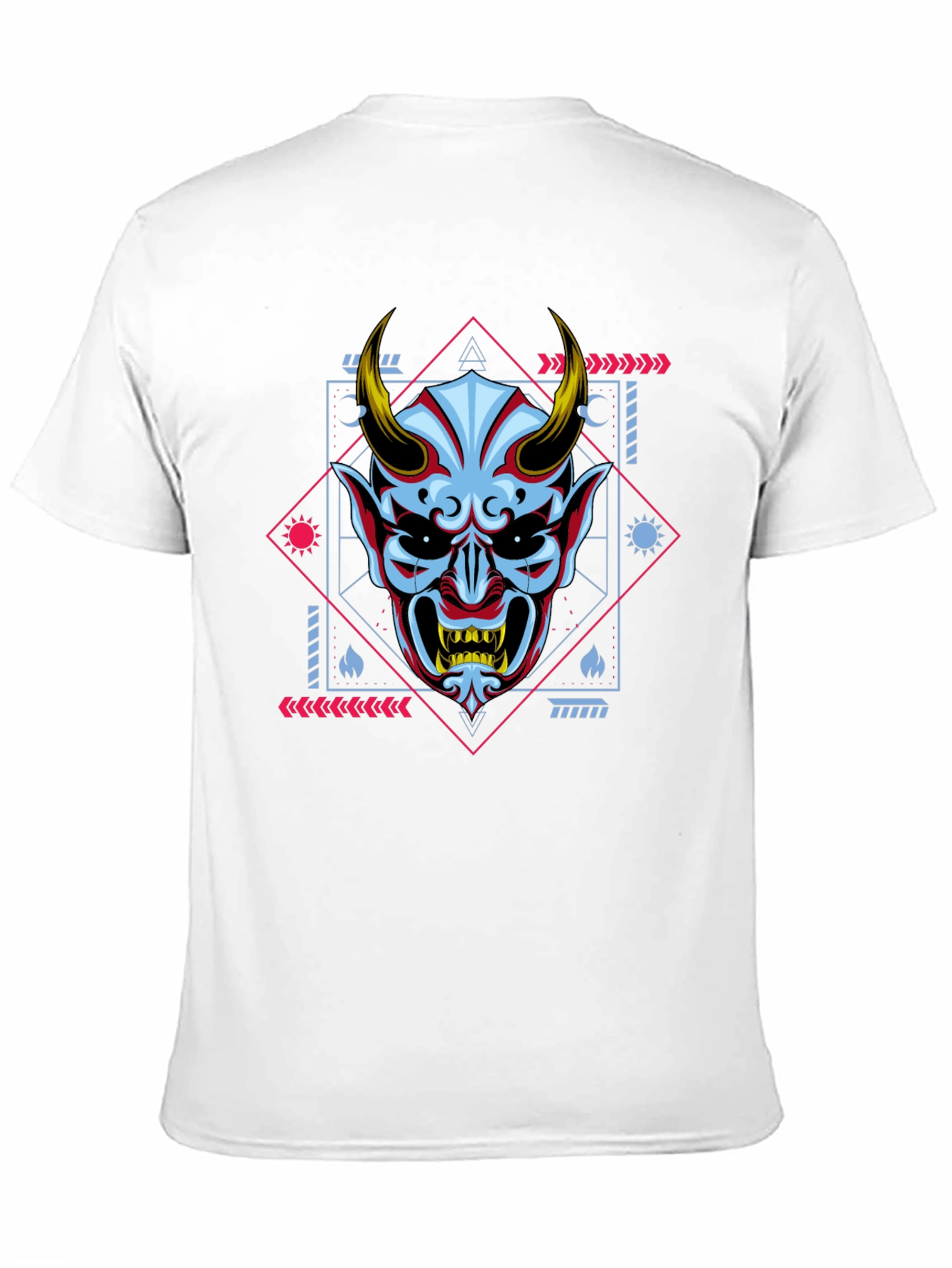 Black Geometric Oni Mask Graphic Tee - Black view 11