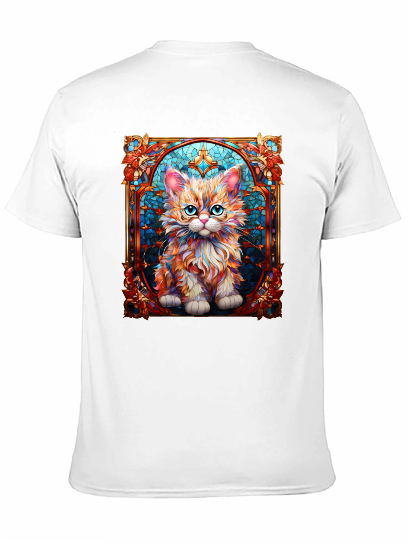 Black Stained Glass Cat Art T-Shirt view 11
