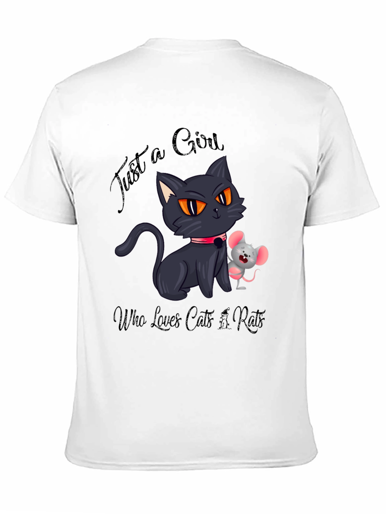 Black Cute Cat and Mouse Graphic Tee view 11