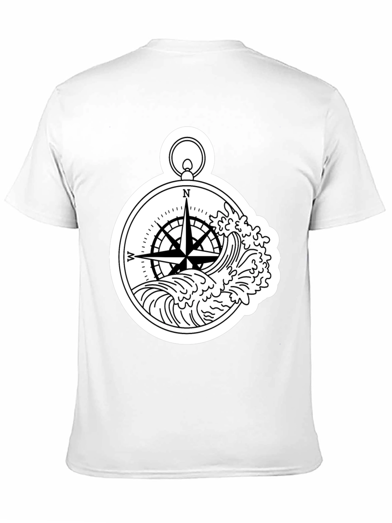 Black Nautical Compass Wave Graphic T-Shirt - Black view 11