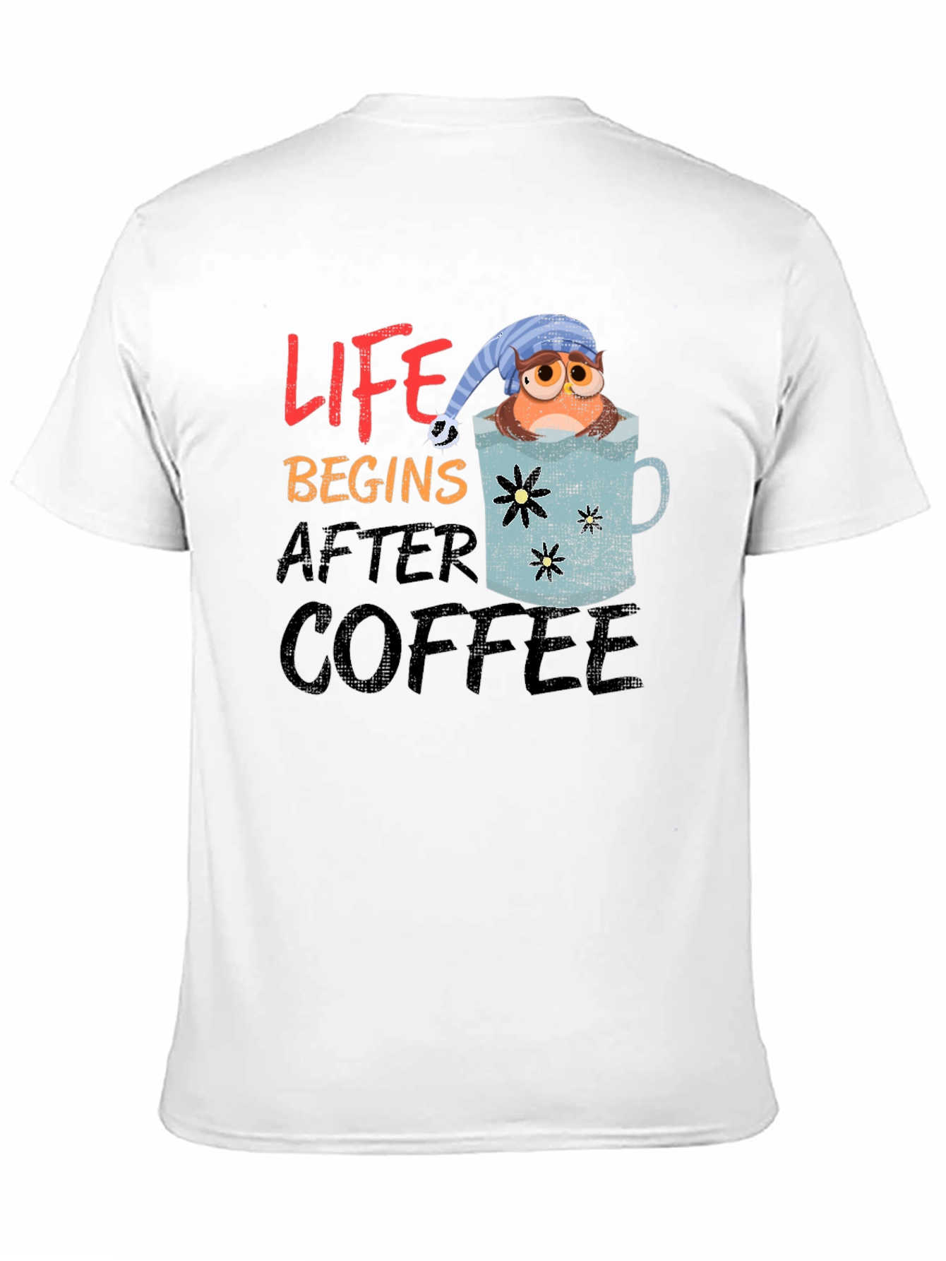 Black Life Begins After Coffee Owl Graphic T-Shirt view 11