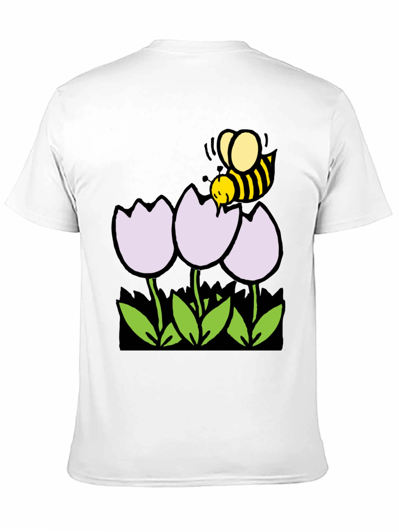 Black Bee and Flowers Graphic T-Shirt - Black Casual Tee view 11